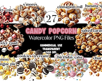 Candy Popcorn Clipart Karamell Schokolade Zuckerwatte Smores Churro Geburtstag PNG Karneval Clipart Aquarell Clipart Clip Art Kommerzielle Nutzung