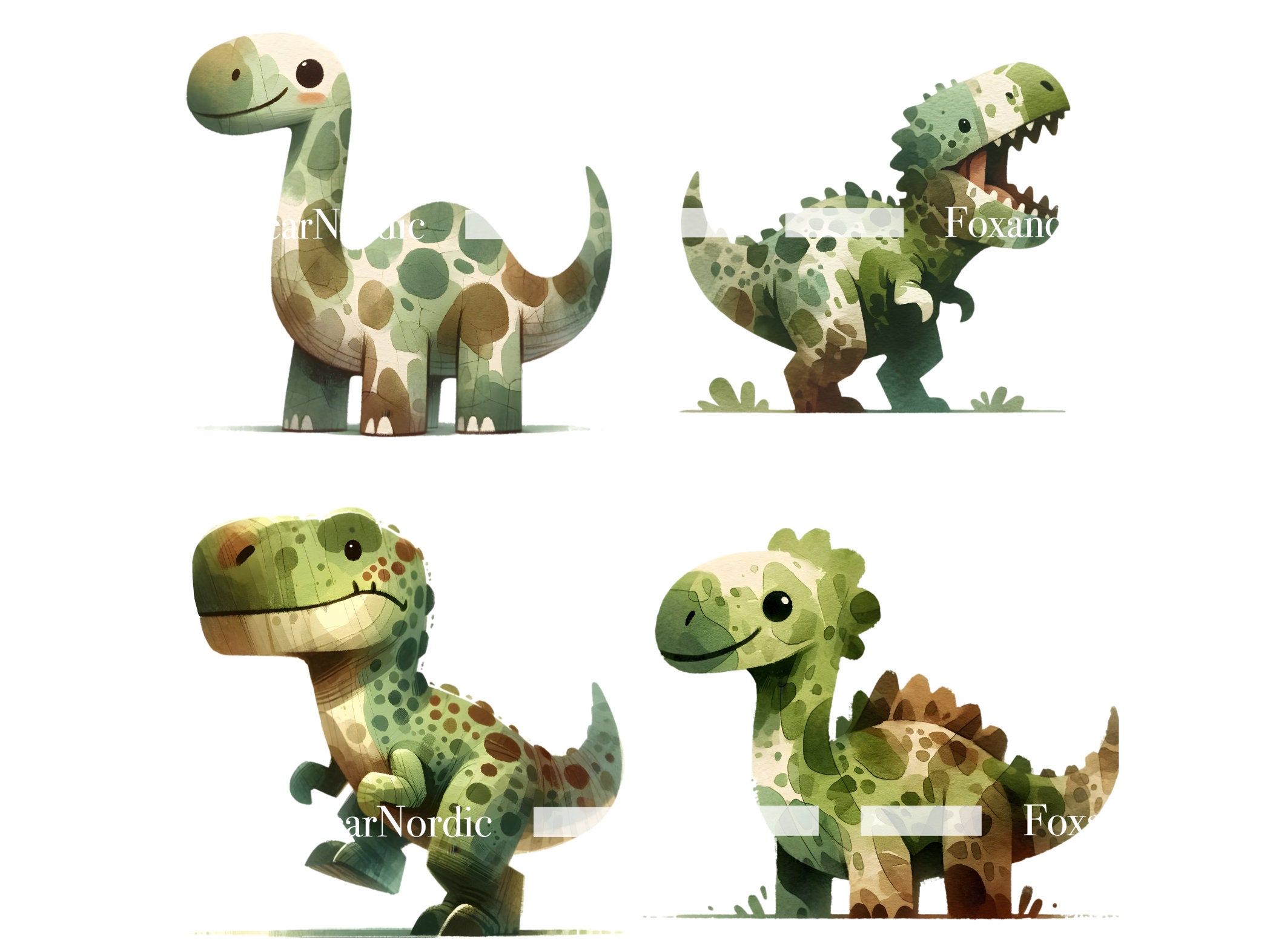 Watercolor Dinosaurs Clipart for Kids Cute Dinosaur Birthday PNG Watercolor Clipart Watercolor Clip Art Commercial Use Instant Download image 5