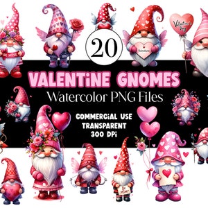 Valentine Gnome Clipart PNG Gnome Valentine PNG Valentines Watercolor Clipart Commercial Use Watercolor Clip Art Digital Stickers Download