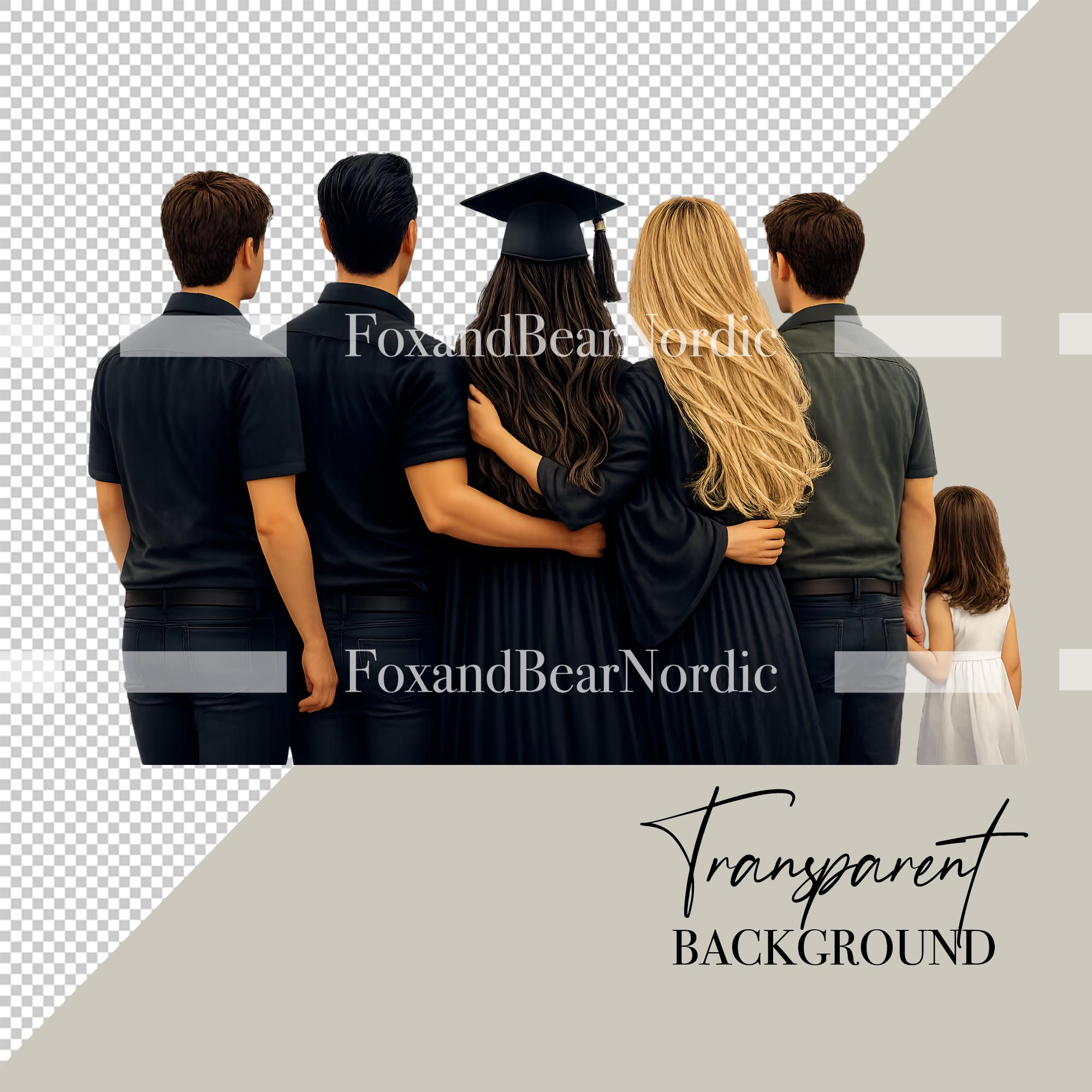Custom Graduation Clipart PNG, Personalized Family Illustration (5 Characters) image 2