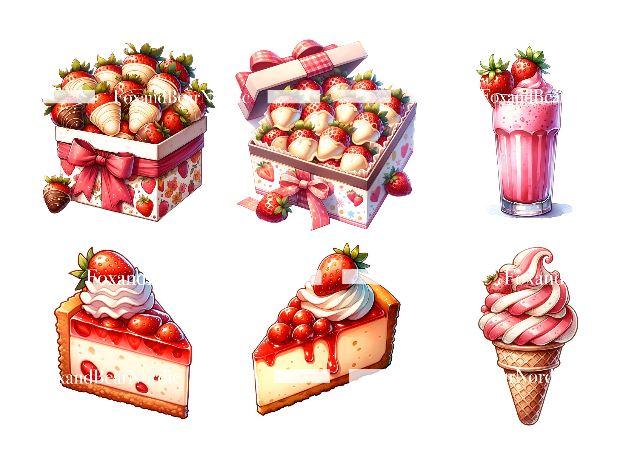 Watercolor Strawberry Clipart Summer Clipart Food Ice Cream Clipart Strawberry PNG Watercolor Clipart Watercolor Clip Art Commercial Use image 5