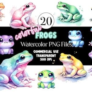 Watercolor Frog Clipart Animal Clipart PNG Kids Clipart Cute Frogs Toad Amphibian Birthday PNG Watercolor Clipart Clip Art Commercial Use