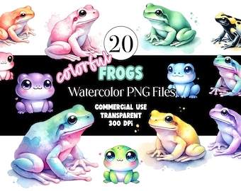 Watercolor Frog Clipart Animal Clipart PNG Kids Clipart Cute Frogs Toad Amphibian Birthday PNG Watercolor Clipart Clip Art Commercial Use