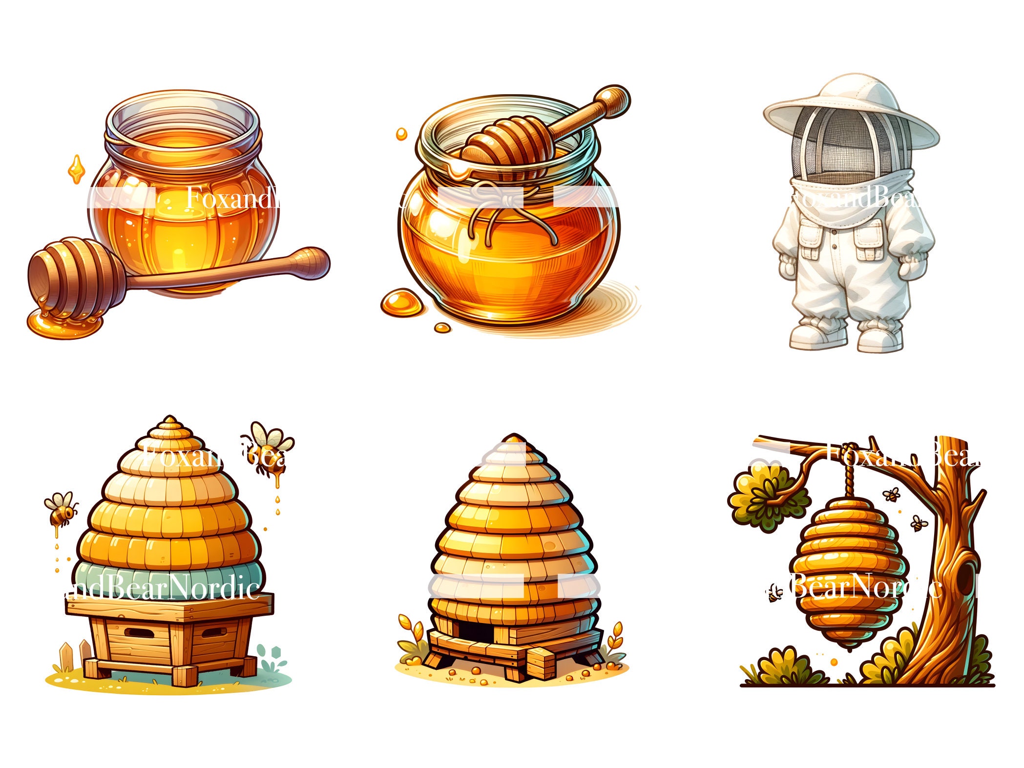 Watercolor Honey Bee Clipart Beehive Clipart Queen Bee PNG Spring Summer Clipart Watercolor Clipart Watercolor Clip Art Commercial Use image 7