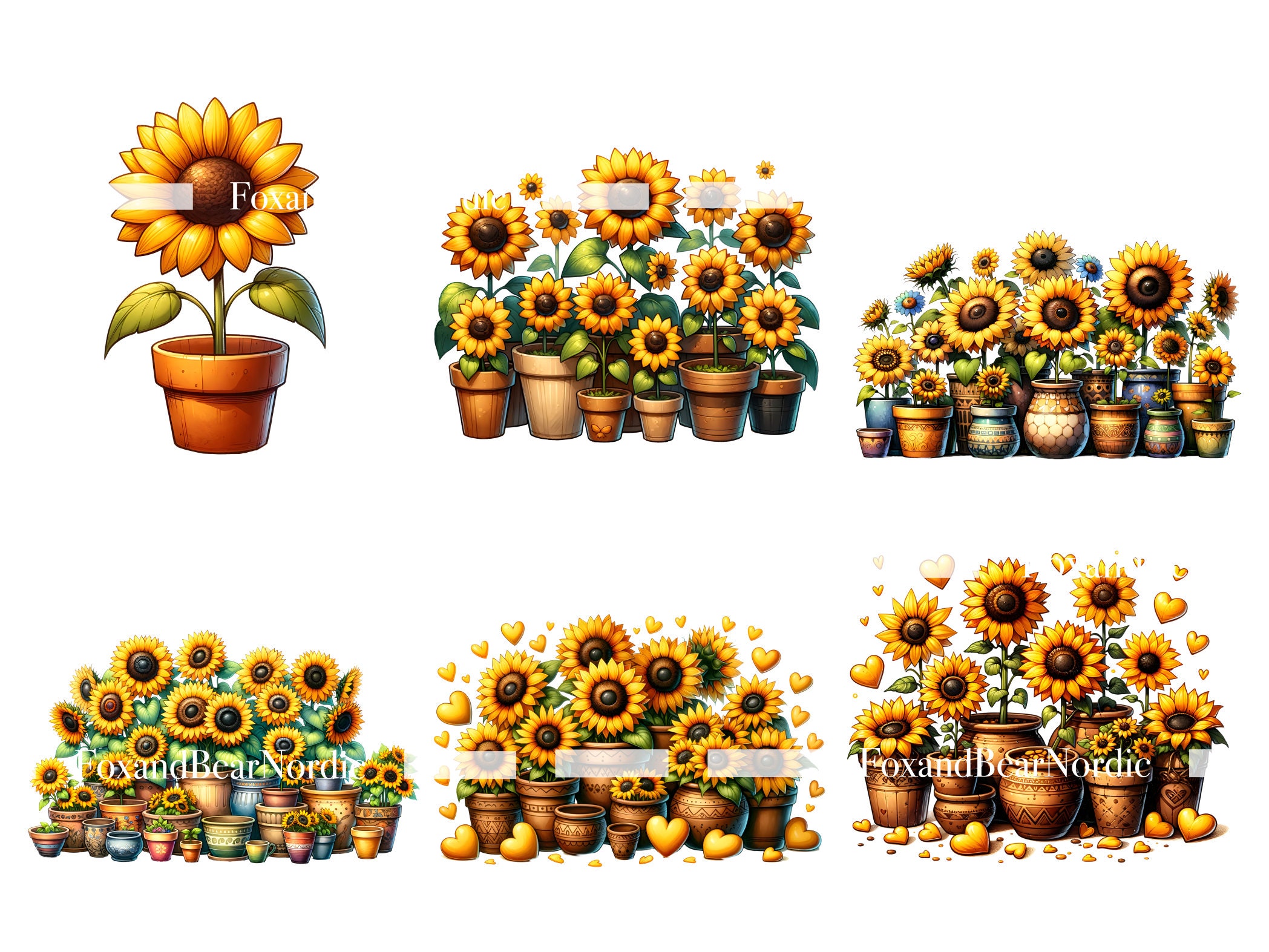 Watercolor Sunflower Clipart Sunflower Border Flower Clipart Sunflower PNG Spring PNG Summer Clipart Watercolor Clip Art Commercial Use image 6