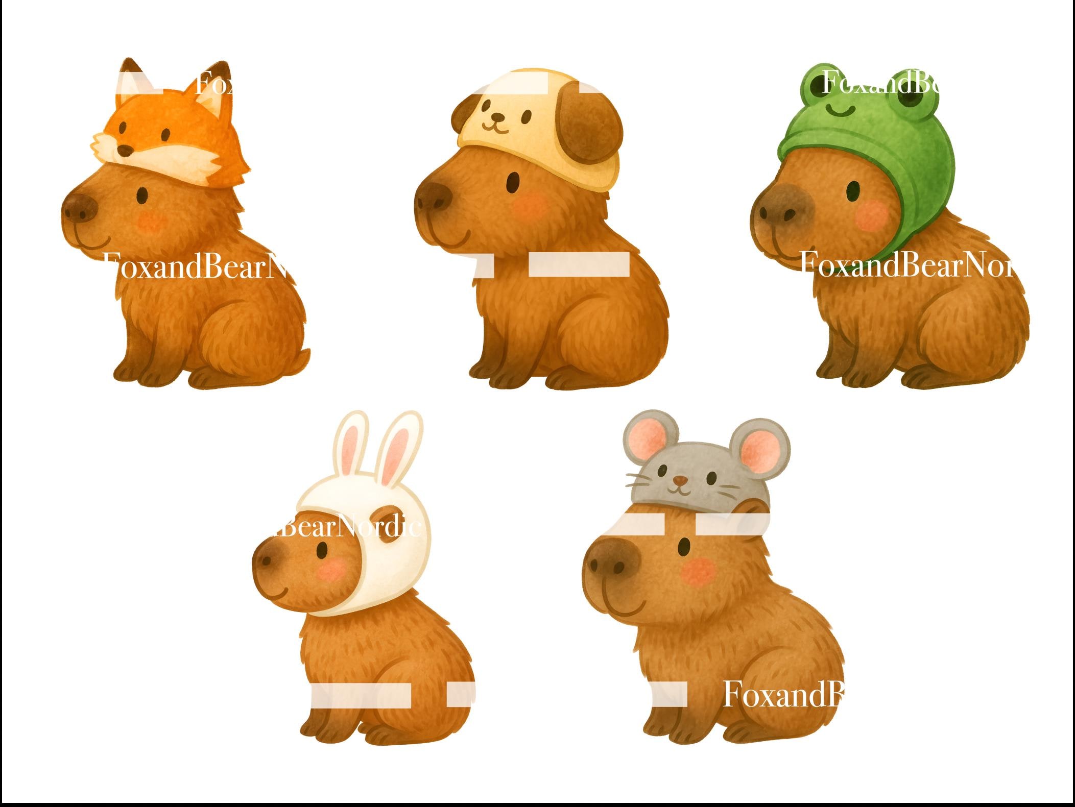 Watercolor Capybara Clipart Animal Clipart PNG Kids Clipart Capybara Birthday PNG Capy bara Fruit Watercolor Clipart Clip Art Commercial Use image 5