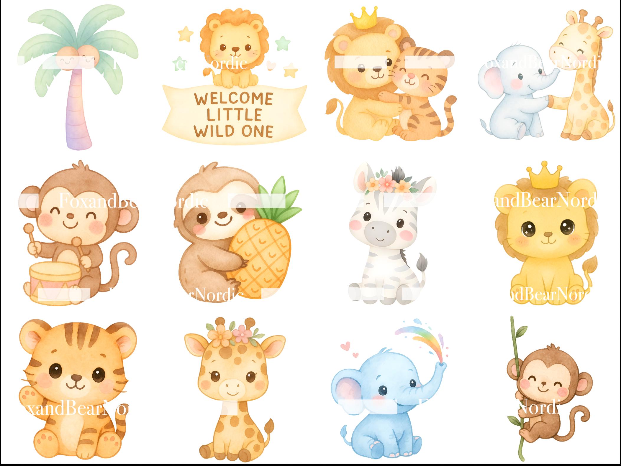 Kawaii Jungle Animals Clipart | 25 PNG Cute Safari Animals | Baby Shower, Nursery Decor, Kids Printables Birthday Zoo Animal PNG image 4