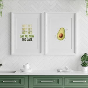 Avocado print set of 2 Wall Art Avocado Gift Green Colour Printable Wall Art Avocado Oil Painting Funny Quotes Prints DIGITAL DOWNLOAD