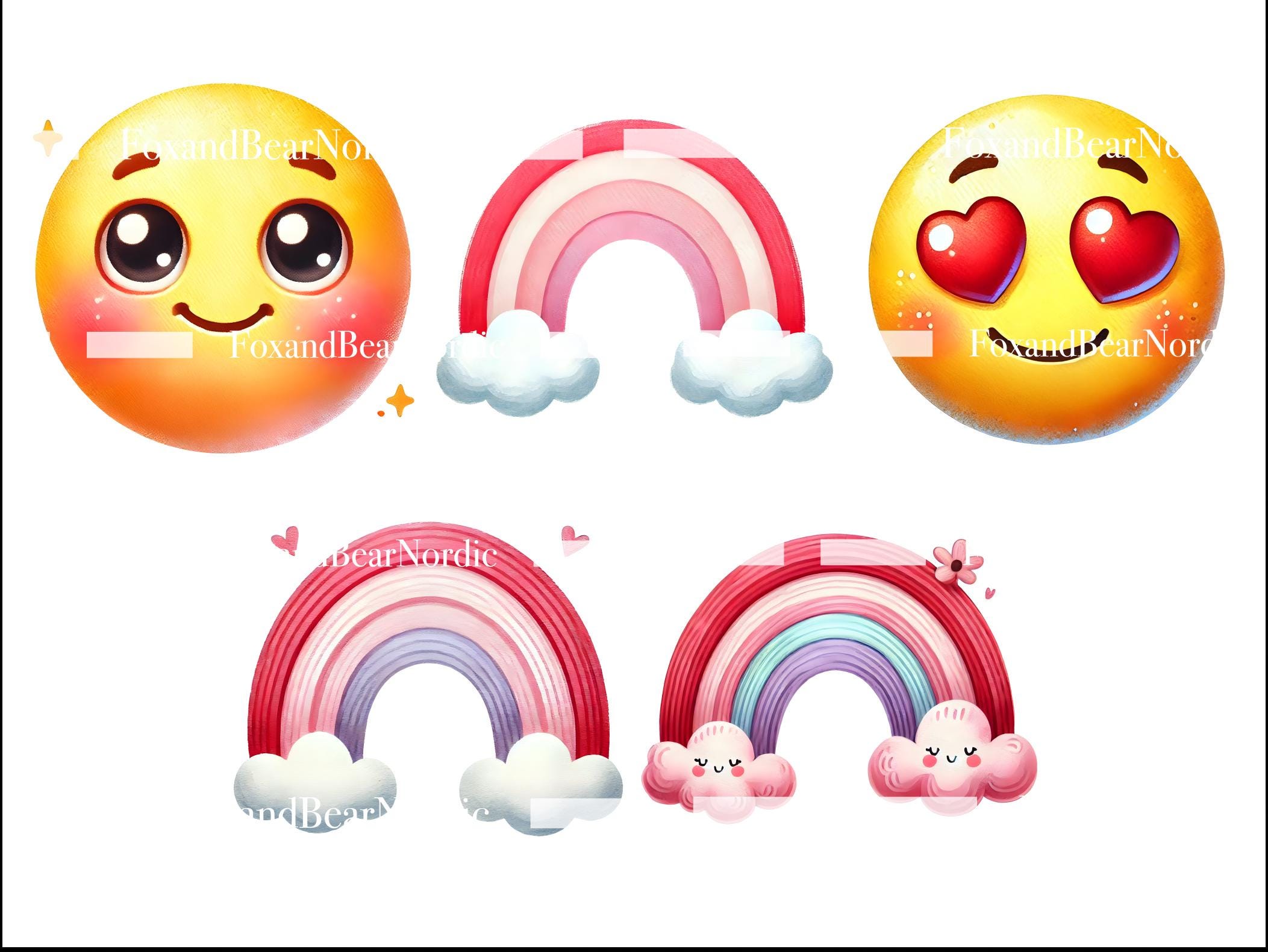 XOXO Valentines Day Clipart: Watercolor Hearts, Lips (PNG Digital Stickers) image 8