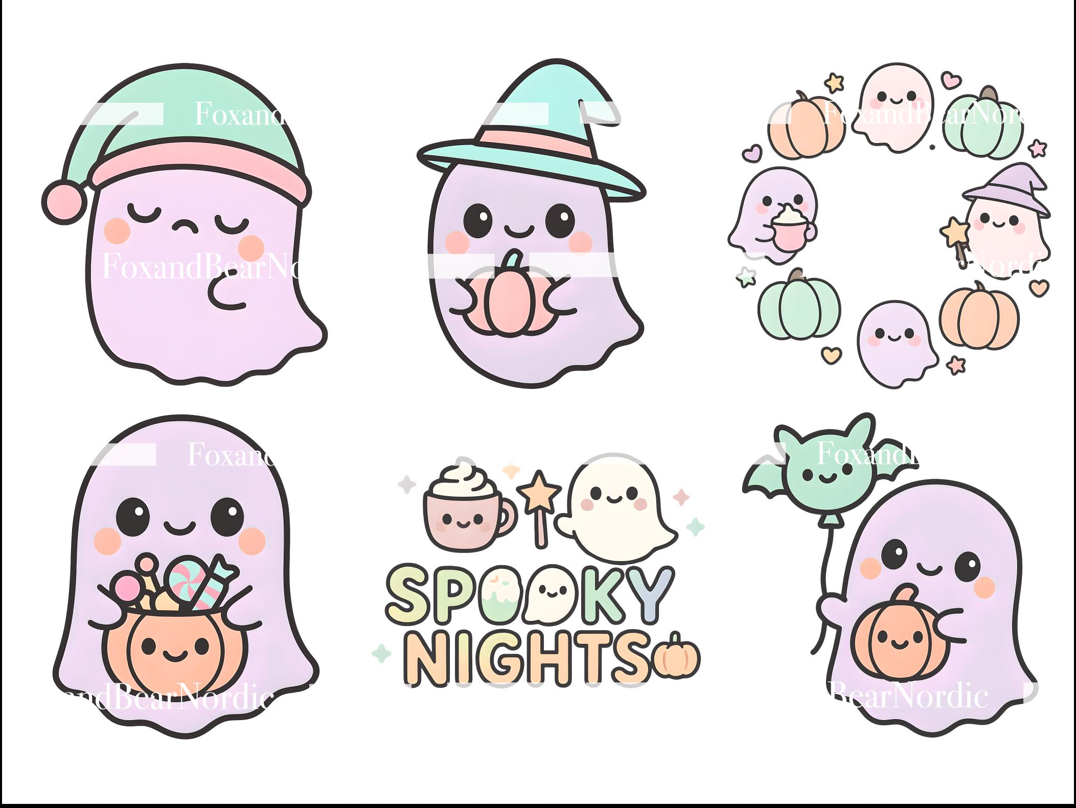 Pastel Kawaii Ghost Clipart PNG Bundle Cute Halloween Ghosts Pastel Halloween Sublimation PNG Pumpkin Spice Cozy Fall Ghosts Baby Ghost image 5