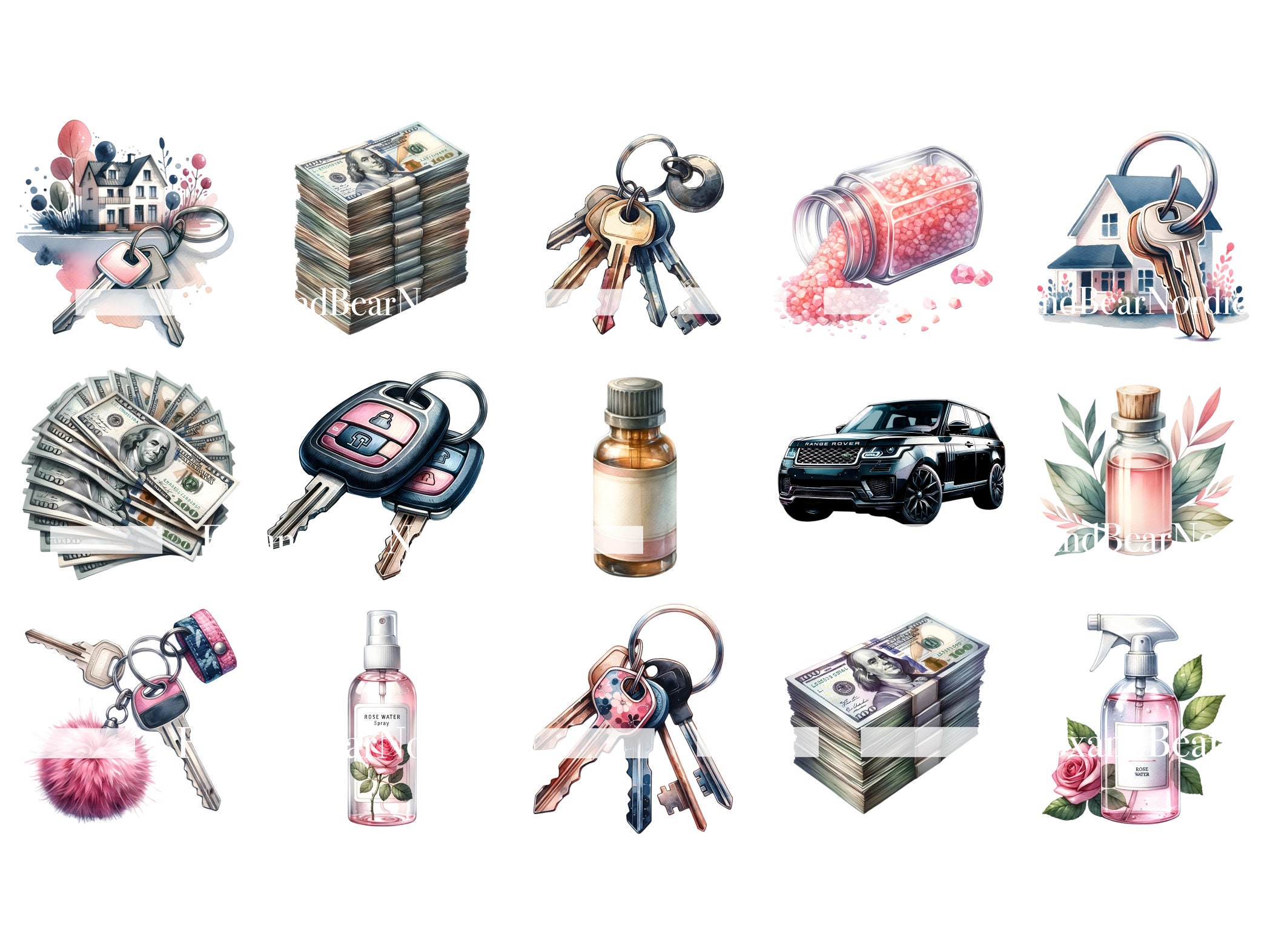 Manifestation Journal Digital Stickers Money Manifestation Planner Clipart Bundle PNG Watercolor Clipart Watercolor Clip Art Commercial Use image 5