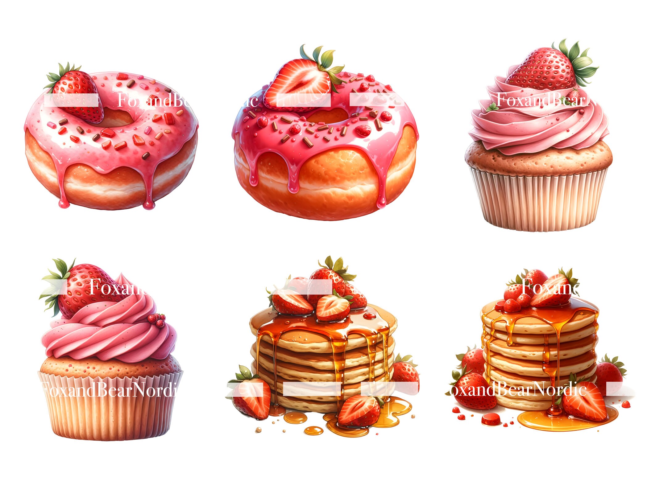 Watercolor Strawberry Clipart Food Ice Cream Clipart Summer Clipart Ice Cream Cone PNG Watercolor Clipart Watercolor Clip Art Commercial Use image 8