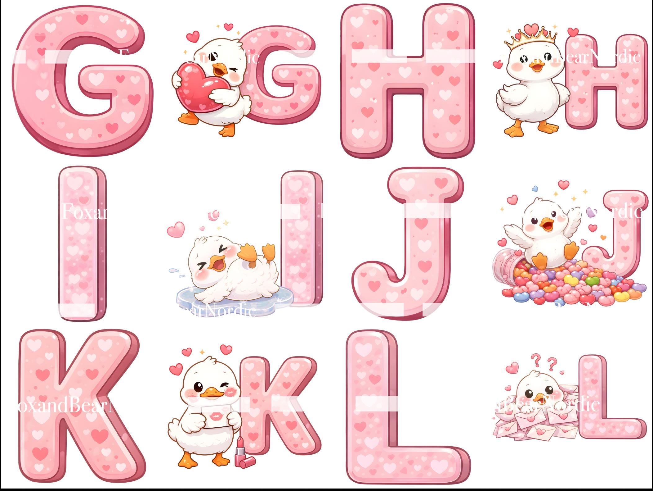 Silly Goose Valentine Alphabet PNG Valentines Day PNG Valentine Clipart Letters Pink Alphabet (Commercial Use) image 5
