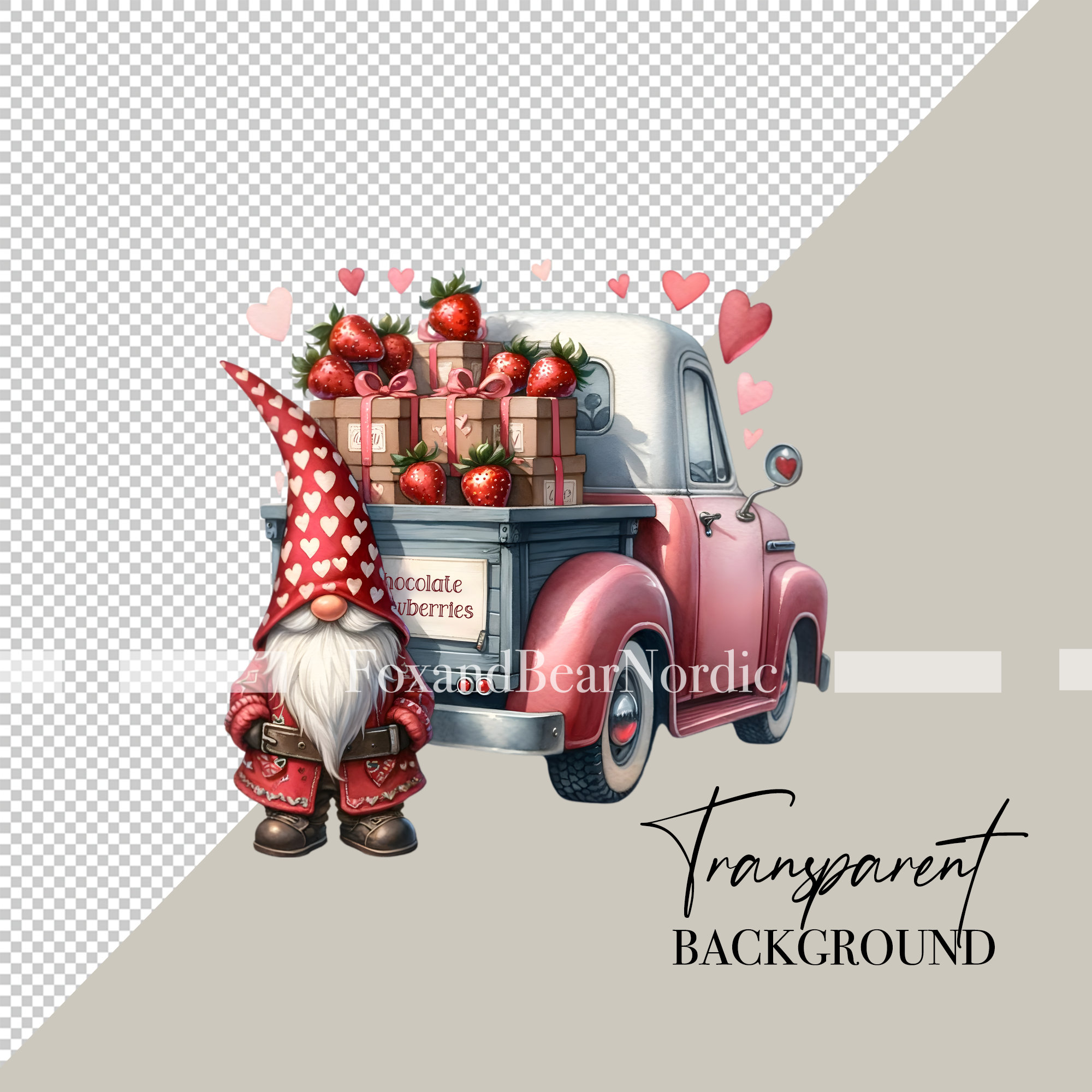 Valentines Gnome Clipart Pink Truck Gnome Valentine PNG Valentines Watercolor Clipart Commercial Use Watercolor Clip Art Digital Stickers image 3