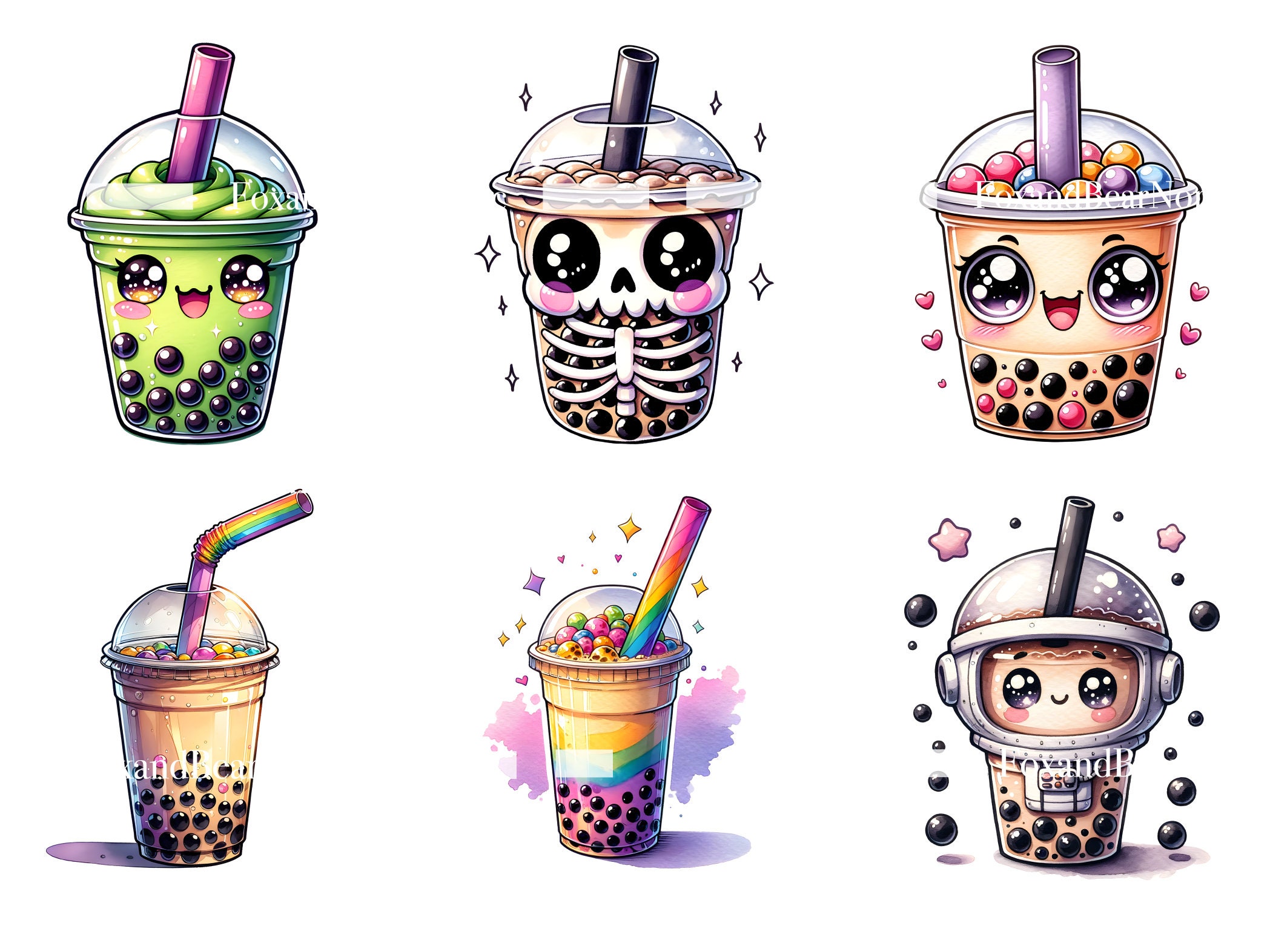 Boba Clipart Kawaii Clipart PNG Bundle Bubble Tea Clipart Cute Animal Watercolor Clipart Watercolor Clip Art Digital Stickers Commercial Use image 8