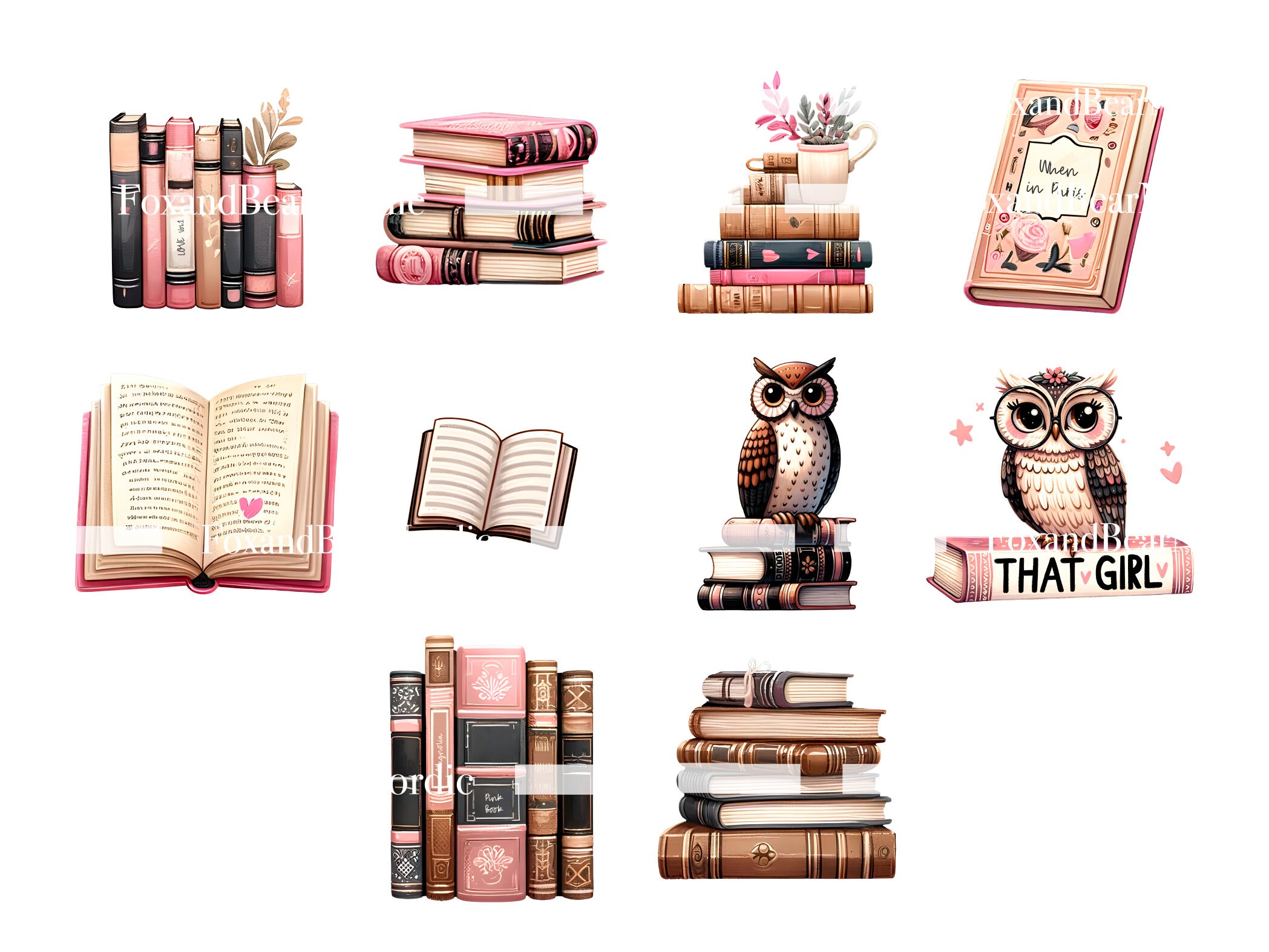 Books Clipart Bundle Bookish Stickers That Girl Planner Digital Watercolor Clipart Watercolor Clip Art Digital Stickers PNG Commercial Use image 4