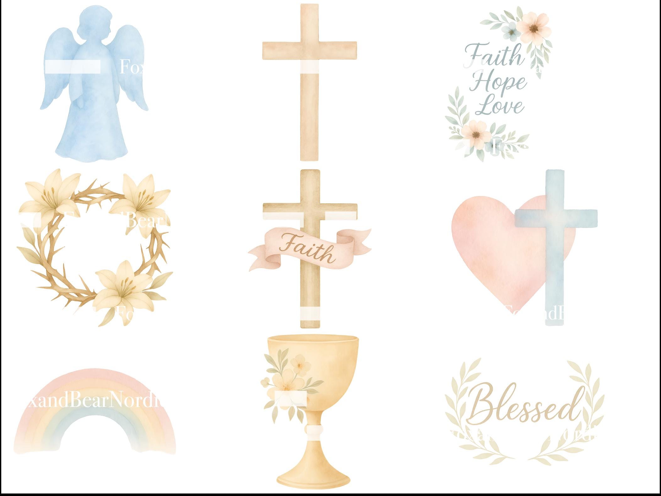 Watercolor Christian Clipart PNG Bundle Faith, Watercolor Nativity Dove & Floral Cross Bible Verse Art | Inspirational Religious Clipart image 5