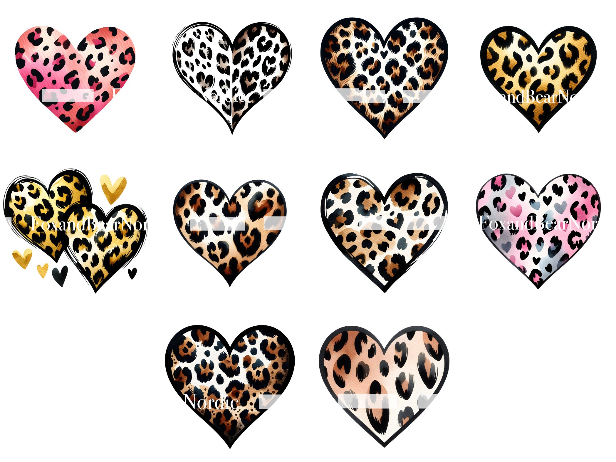 Watercolor Leopard Heart PNG Heart Clipart Cheetah Heart Valentines PNG Leopard Print Watercolor Clipart Digital Stickers Commercial Use image 4