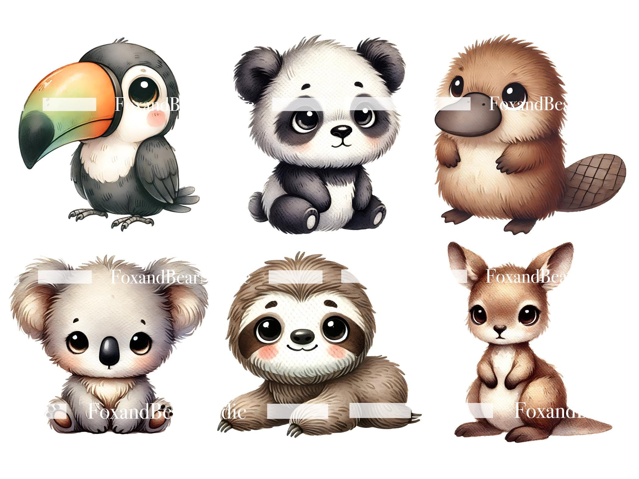 Safari Animal Clipart: Watercolor Jungle Animals PNG (Commercial Use) image 7