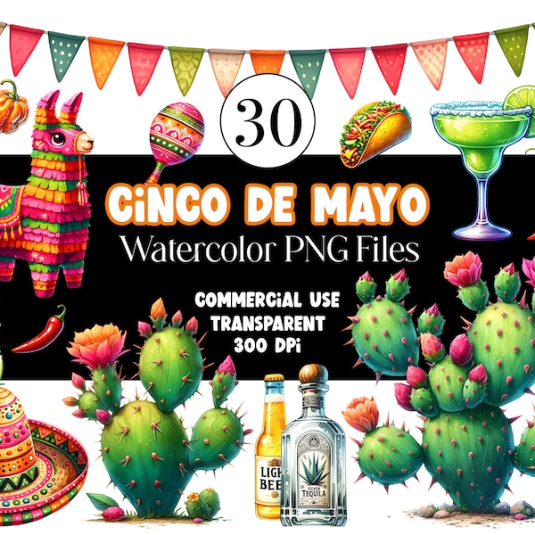 Cinco de Mayo PNG Fiesta PNG Taco Clipart Mexican Clipart Tequila Food Clipart Watercolor Clipart Watercolor Clip Art Commercial Use