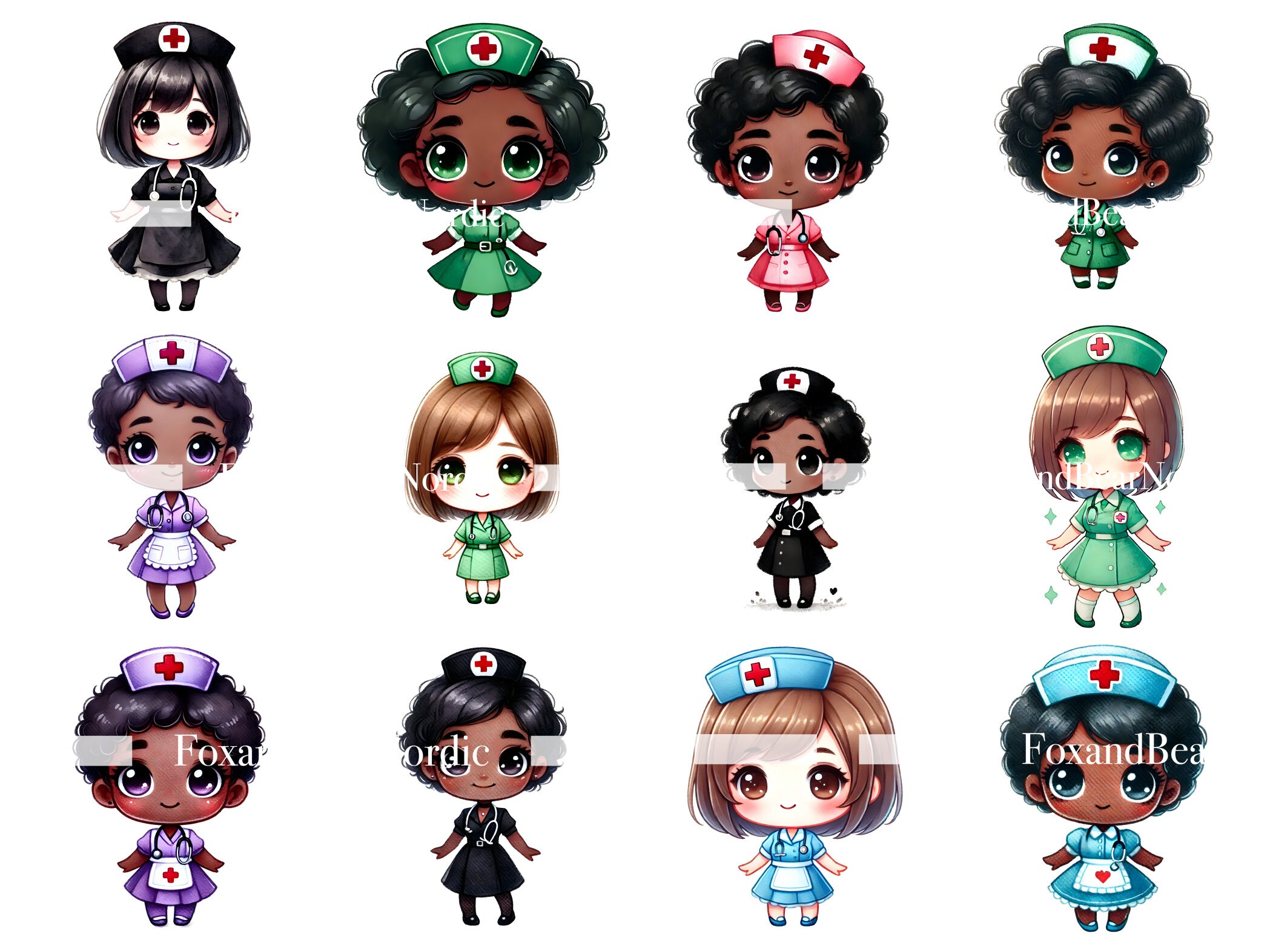 RN Nurse PNG Chibi Clipart Kawaii Chibi Doll Nurse Clipart Black Girl Clipart Nurse Planner Black Nurses Nurse Graphics Cute Commercial Use image 5