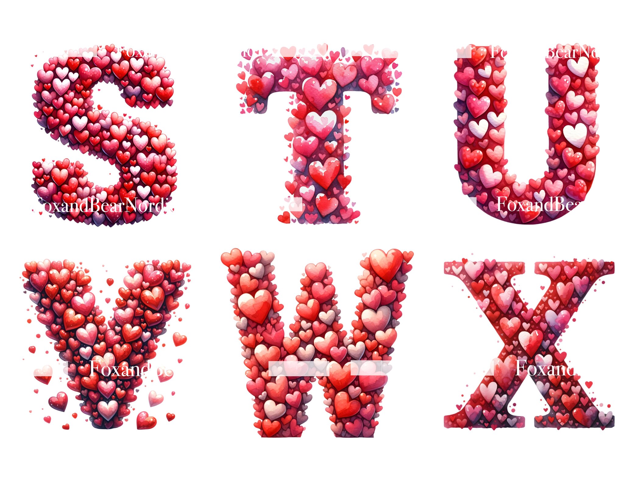 Valentine Alphabet PNG Valentines Day PNG Valentine Clipart Letters Watercolor Clipart Commercial Use Watercolor Clip Art Digital Stickers image 8