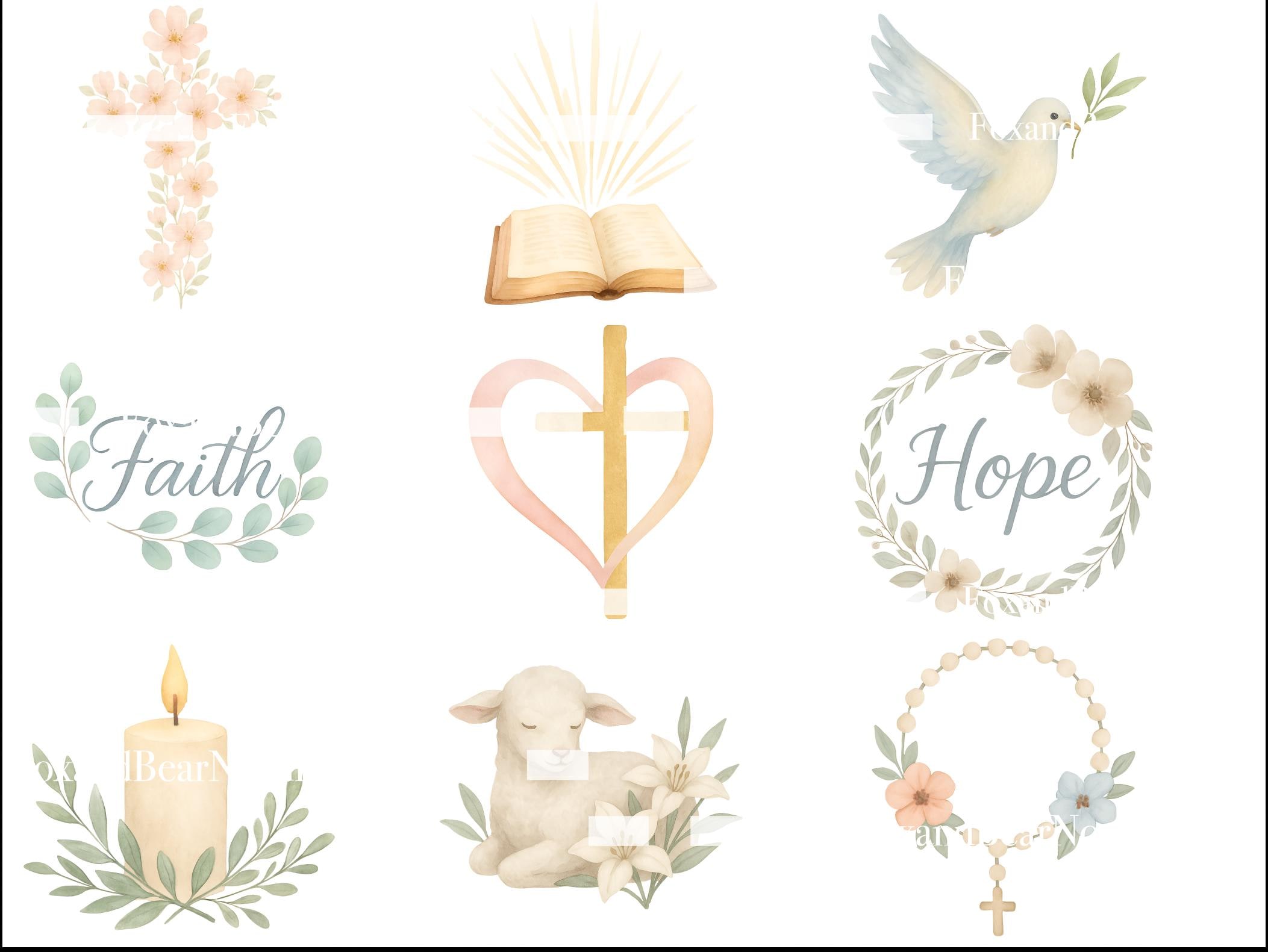 Watercolor Christian Clipart PNG Bundle Faith, Watercolor Nativity Dove & Floral Cross Bible Verse Art | Inspirational Religious Clipart image 4