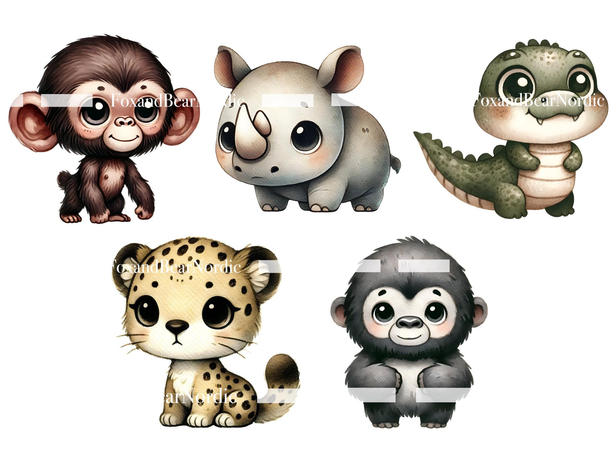 Safari Animal Clipart: Watercolor Jungle Animals PNG (Commercial Use) image 6