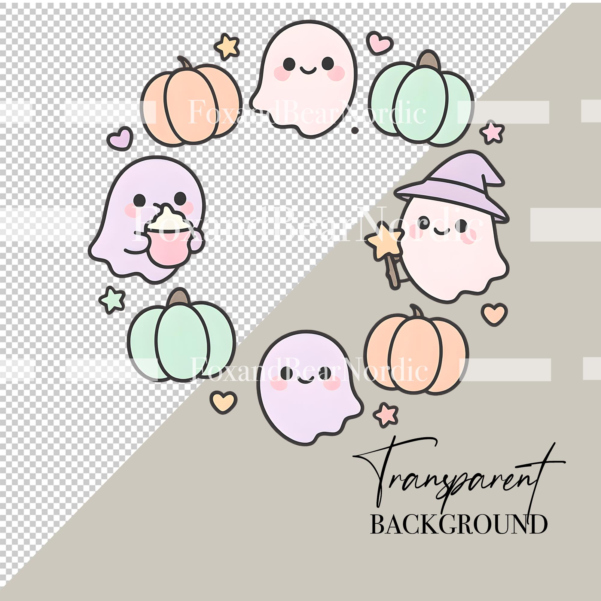 Pastel Kawaii Ghost Clipart PNG Bundle Cute Halloween Ghosts Pastel Halloween Sublimation PNG Pumpkin Spice Cozy Fall Ghosts Baby Ghost image 3