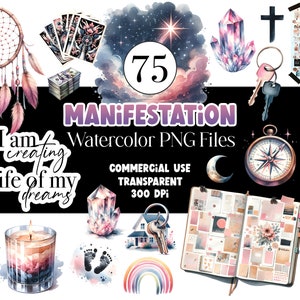 Manifestazione Journal Adesivi digitali Money Manifestation Planner Clipart Bundle PNG Acquerello Clipart Acquerello Clip Art Uso commerciale