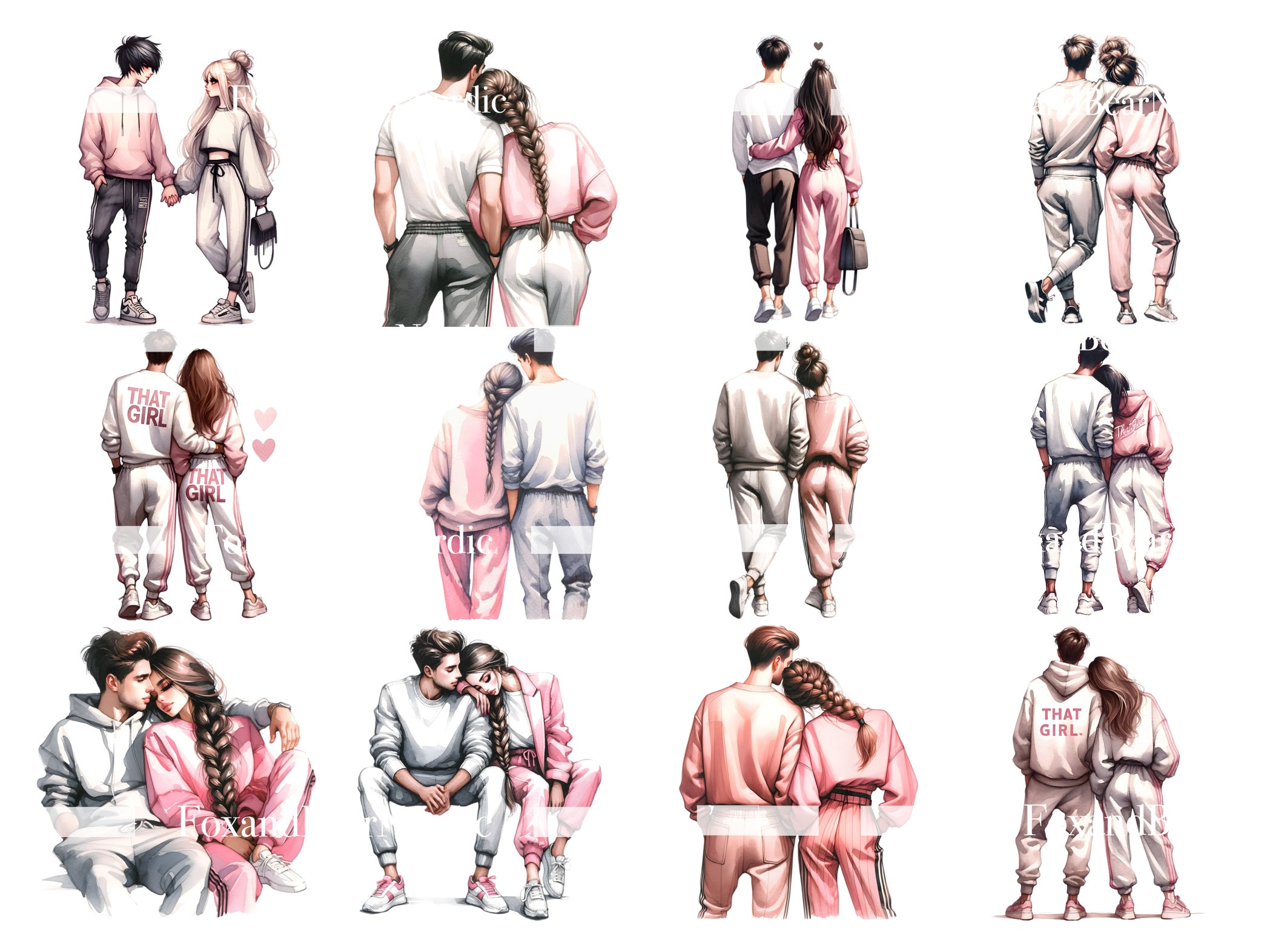 Watercolor Couple Clipart Valentine Clipart Valentine Couple PNG Watercolor Clipart Watercolor Clip Art Digital Stickers Commercial Use image 6