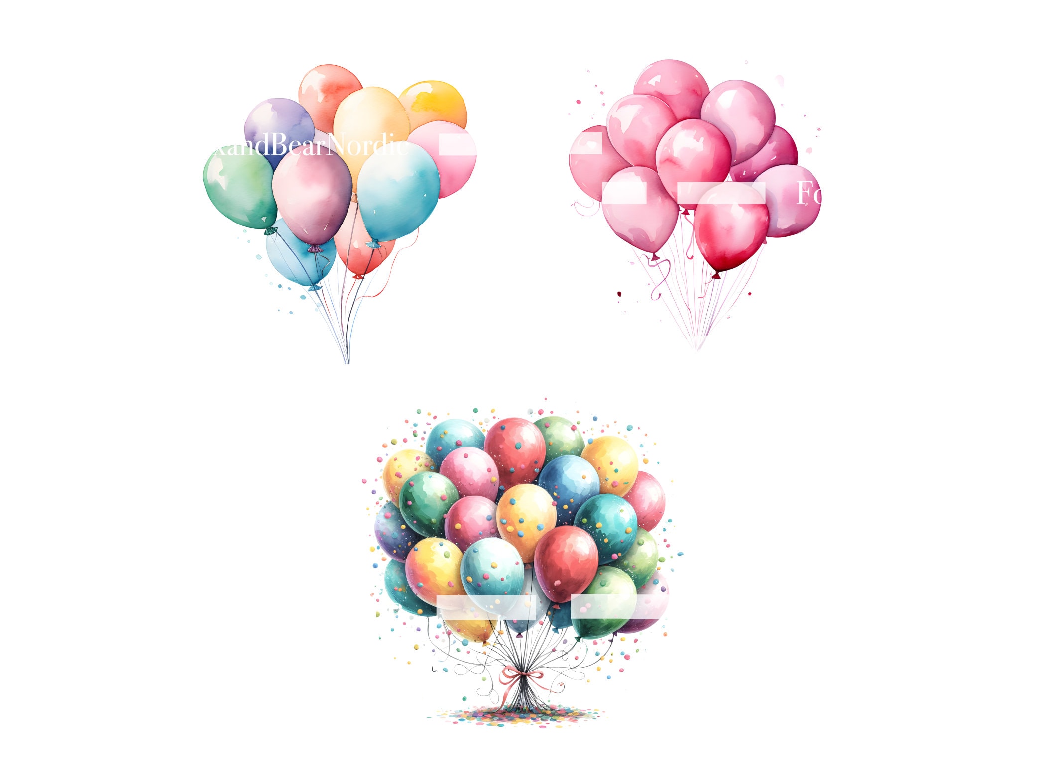 Birthday Party Cake Clipart Gifts Balloon Clipart PNG Bundle Watercolor Clipart Commercial Use Watercolor Clip Art Digital Stickers Download image 4