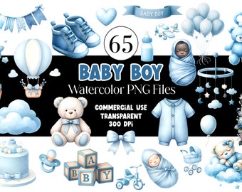 Watercolor Baby Shower Clipart Baby Boy Clipart Newborn Clipart 1st Birthday Boy PNG Stork Baby Clipart Baby Blue PNG Commercial Use