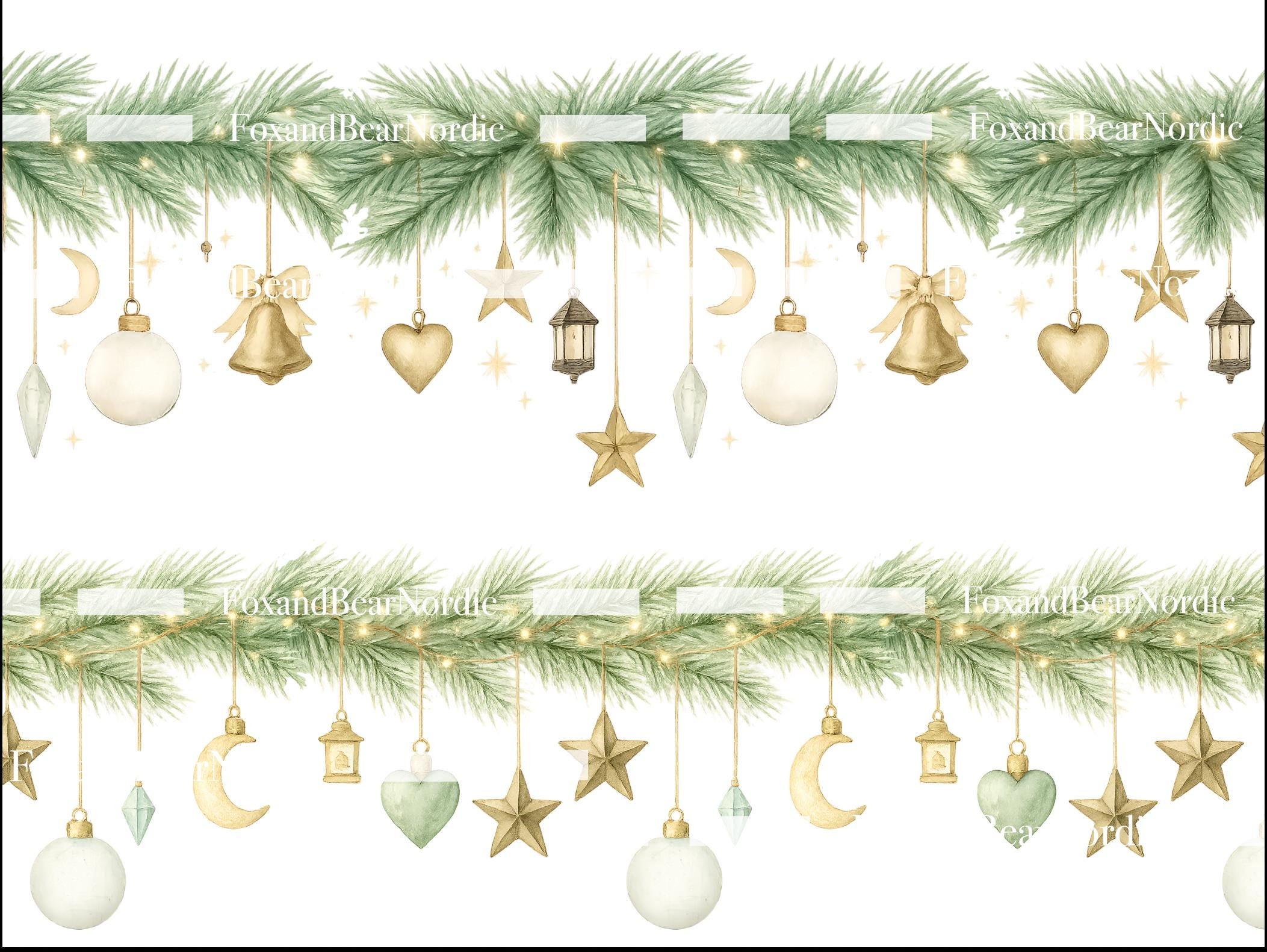 Watercolor Christmas Garland PNG Ornaments Clipart Christmas Border Frame Wreath Christmas Clipart Seasonal Clipart PNG Commercial Use image 4