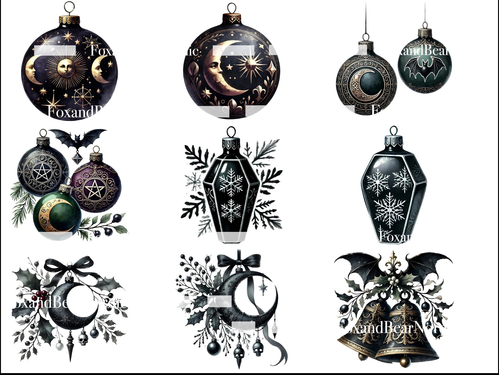 Gothmas Clipart PNG Bundle Dark Gothic Christmas Clip Art Raven Skulls Bats Ornaments Goth Spooky Holiday Occult Sublimation PNG image 6