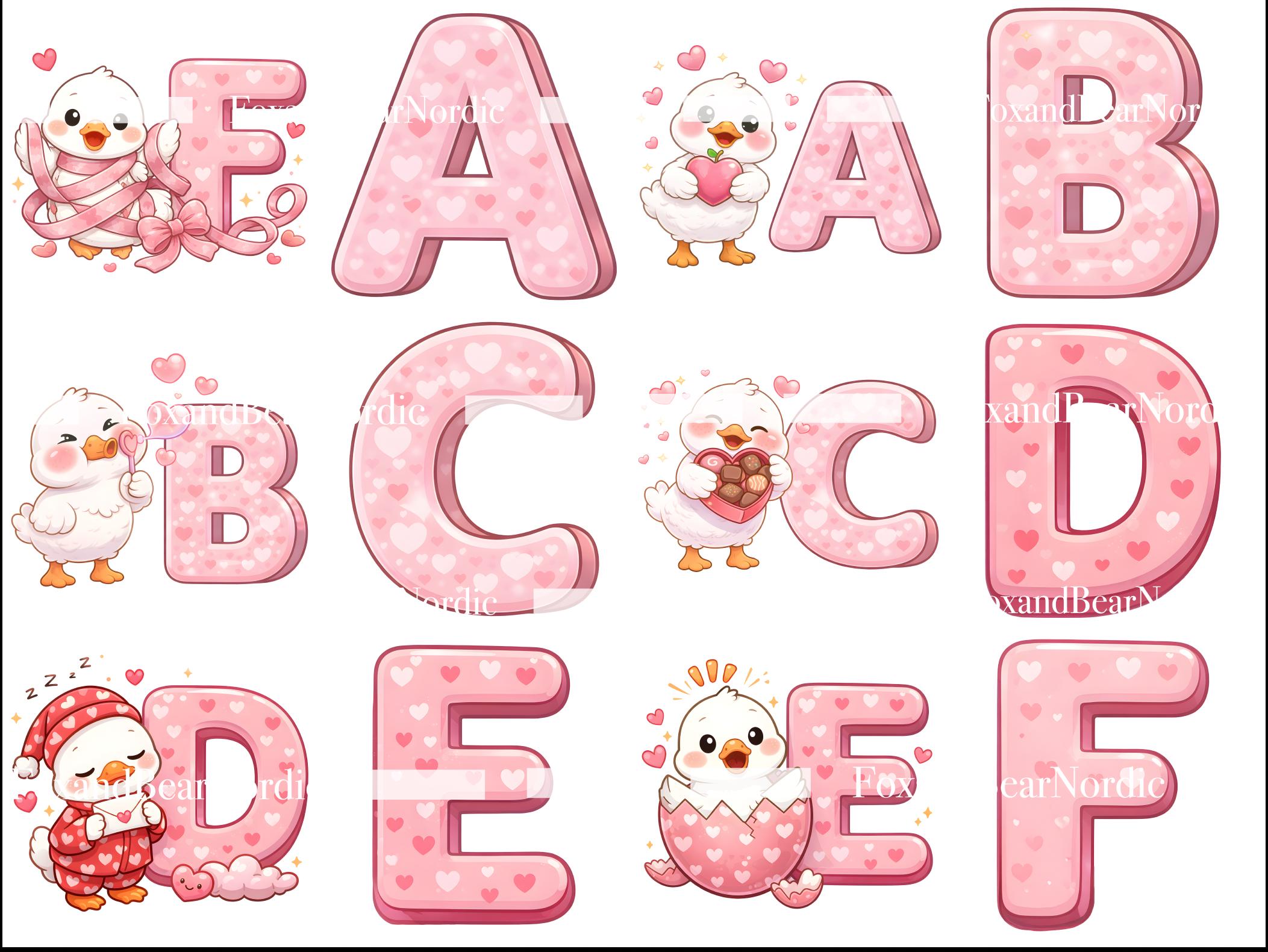Silly Goose Valentine Alphabet PNG Valentines Day PNG Valentine Clipart Letters Pink Alphabet (Commercial Use) image 4