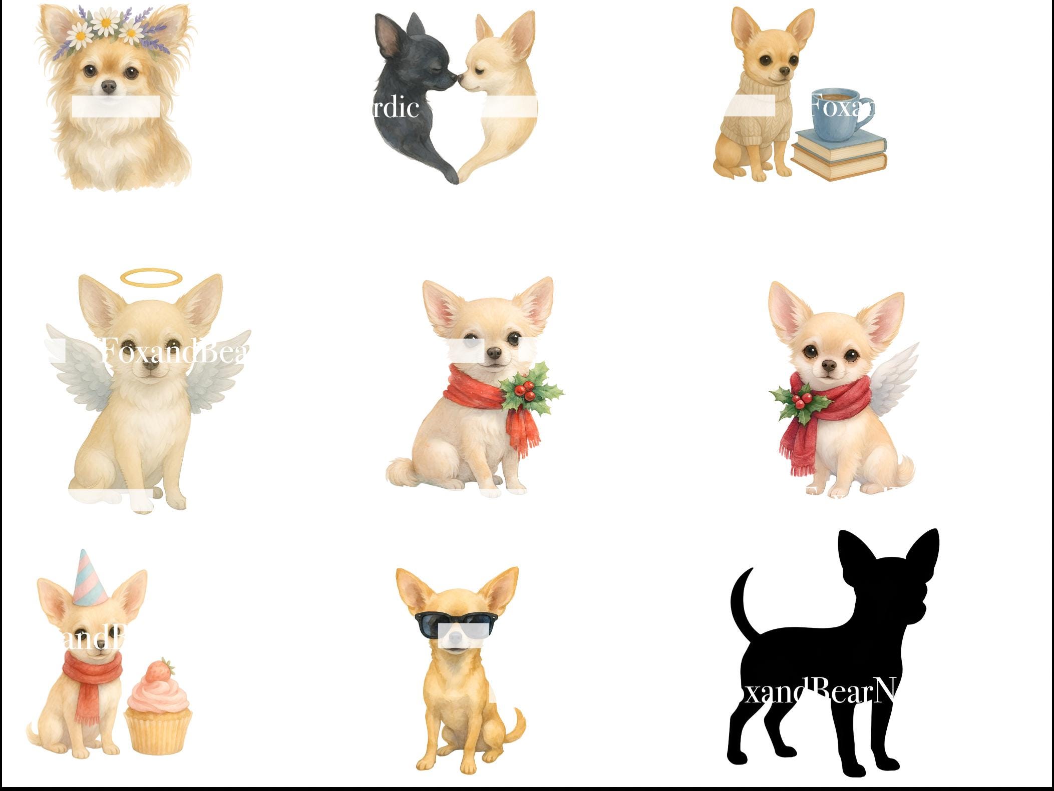 Watercolor Chihuahua Clipart Bundle | 18 Dog PNG Images | Cute Puppy Art | Pet Portrait Clipart | Chihuahua PNG Commercial Use image 5