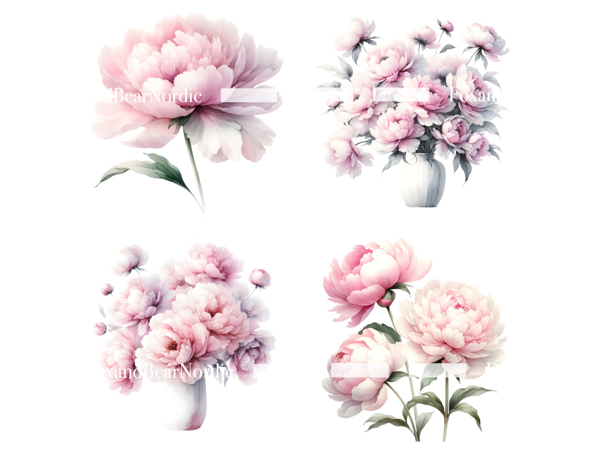 Watercolor Pink Peonies Clipart Floral Clipart Peony Flower Clipart Pink Floral Watercolor Clipart Wedding Clipart Mothers Day Clipart image 8