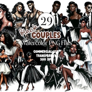 Zwart paar clipart Valentine clipart Valentine paar PNG paar clipart PNG aquarel clipart zwarte vrouw clipart meisje commercieel gebruik