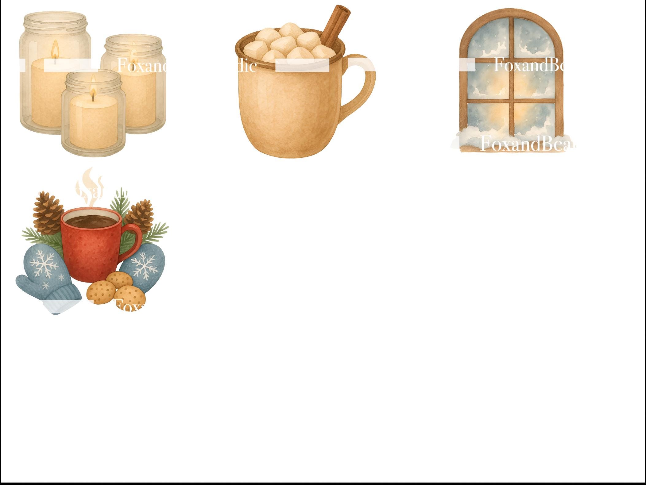 Cozy Winter Watercolor Clipart PNG Bundle | Hygge Christmas Mug, Mittens, Candles, Books & Cocoa PNG Cottagecore image 6