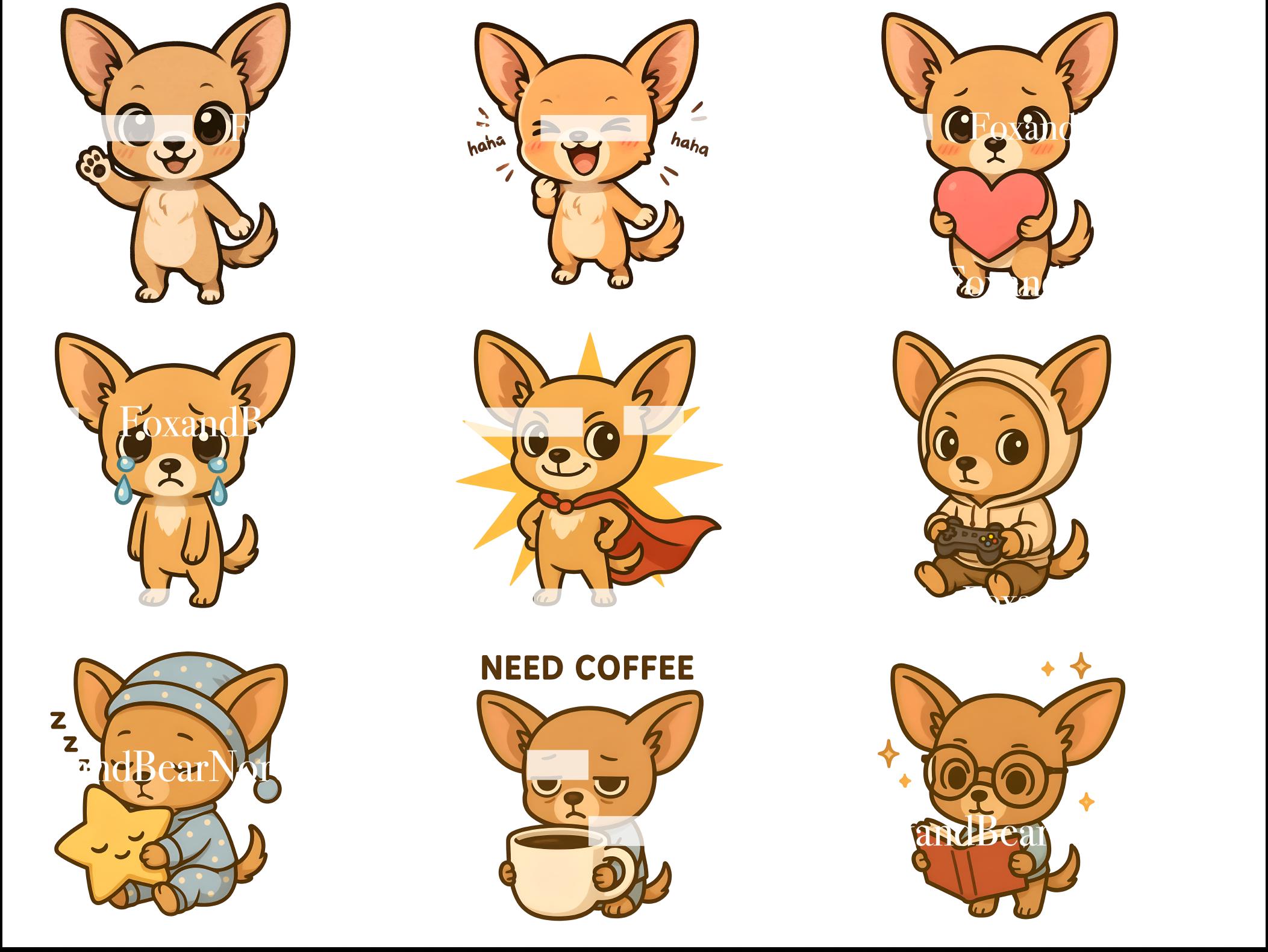 Chibi Chihuahua Clipart Bundle | 18 Dog Character PNGs | Cute Anime Style Puppy Art | Pet Mascot Clipart | Chihuahua PNG for mug, shirt image 4