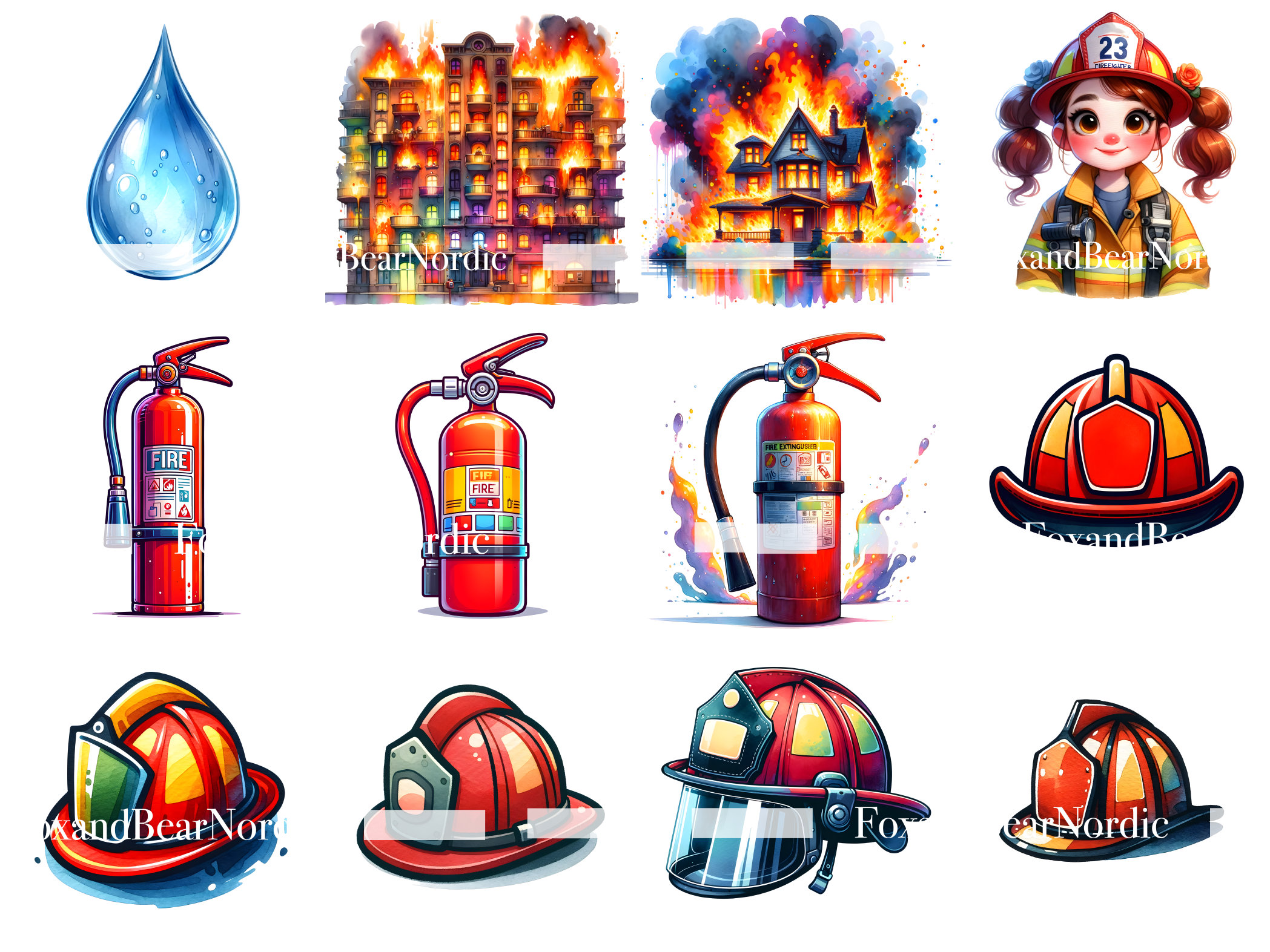 Watercolor Firetruck Clipart Firefighter PNG Fire Department PNG Clipart for Kids Clipart Fire Extinguisher Fireman Clipart Commercial Use image 8