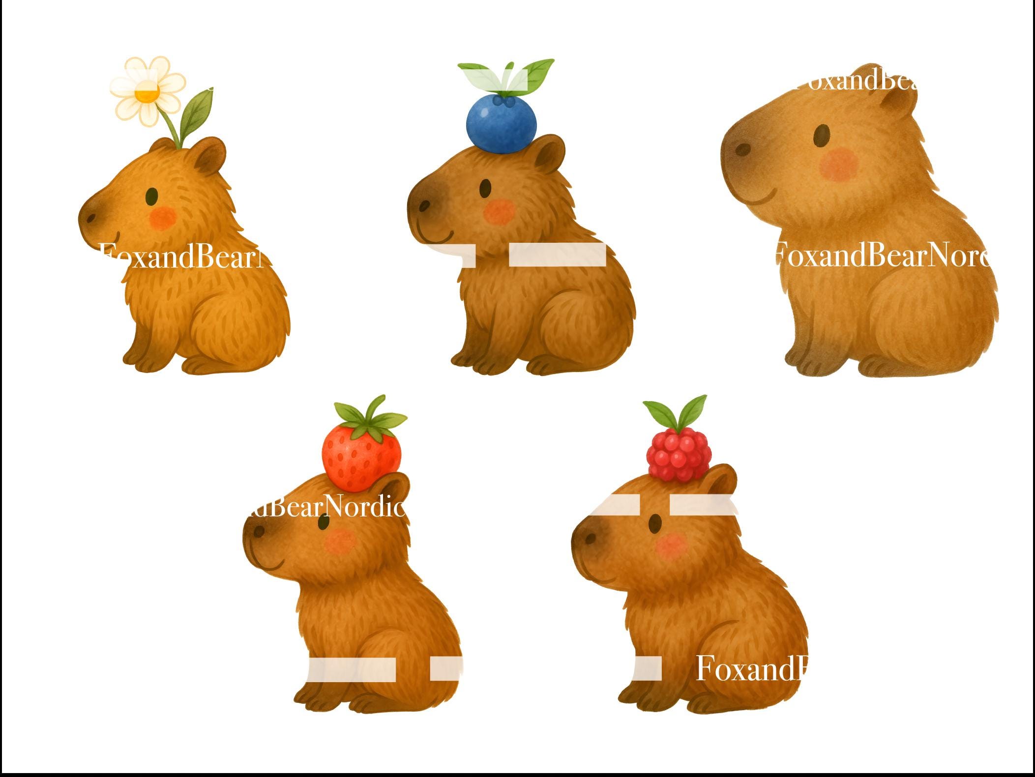 Watercolor Capybara Clipart Animal Clipart PNG Kids Clipart Capybara Birthday PNG Capy bara Fruit Watercolor Clipart Clip Art Commercial Use image 4