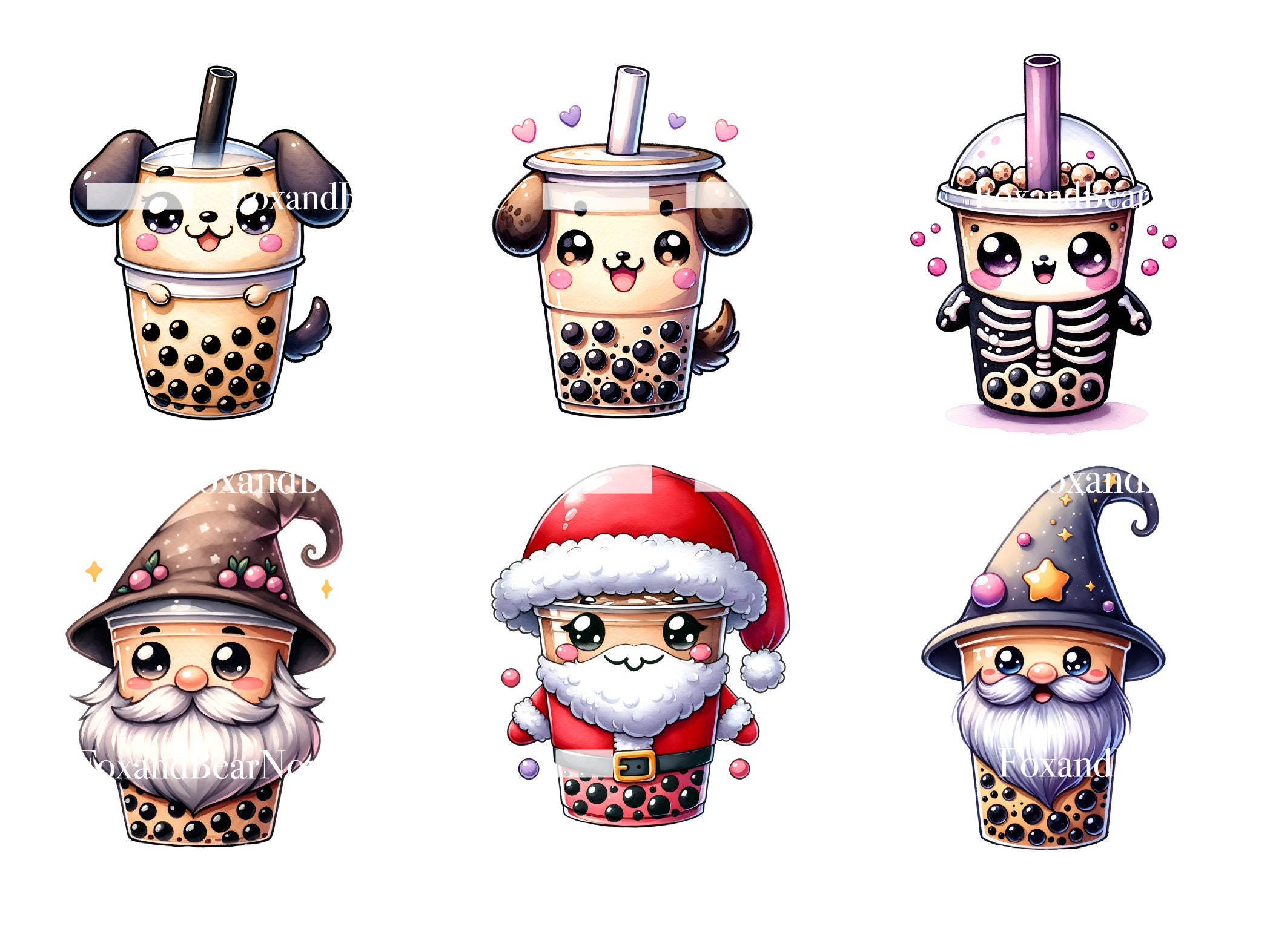 Boba Clipart Kawaii Clipart PNG Bundle Bubble Tea Clipart Cute Animal Watercolor Clipart Watercolor Clip Art Digital Stickers Commercial Use image 6
