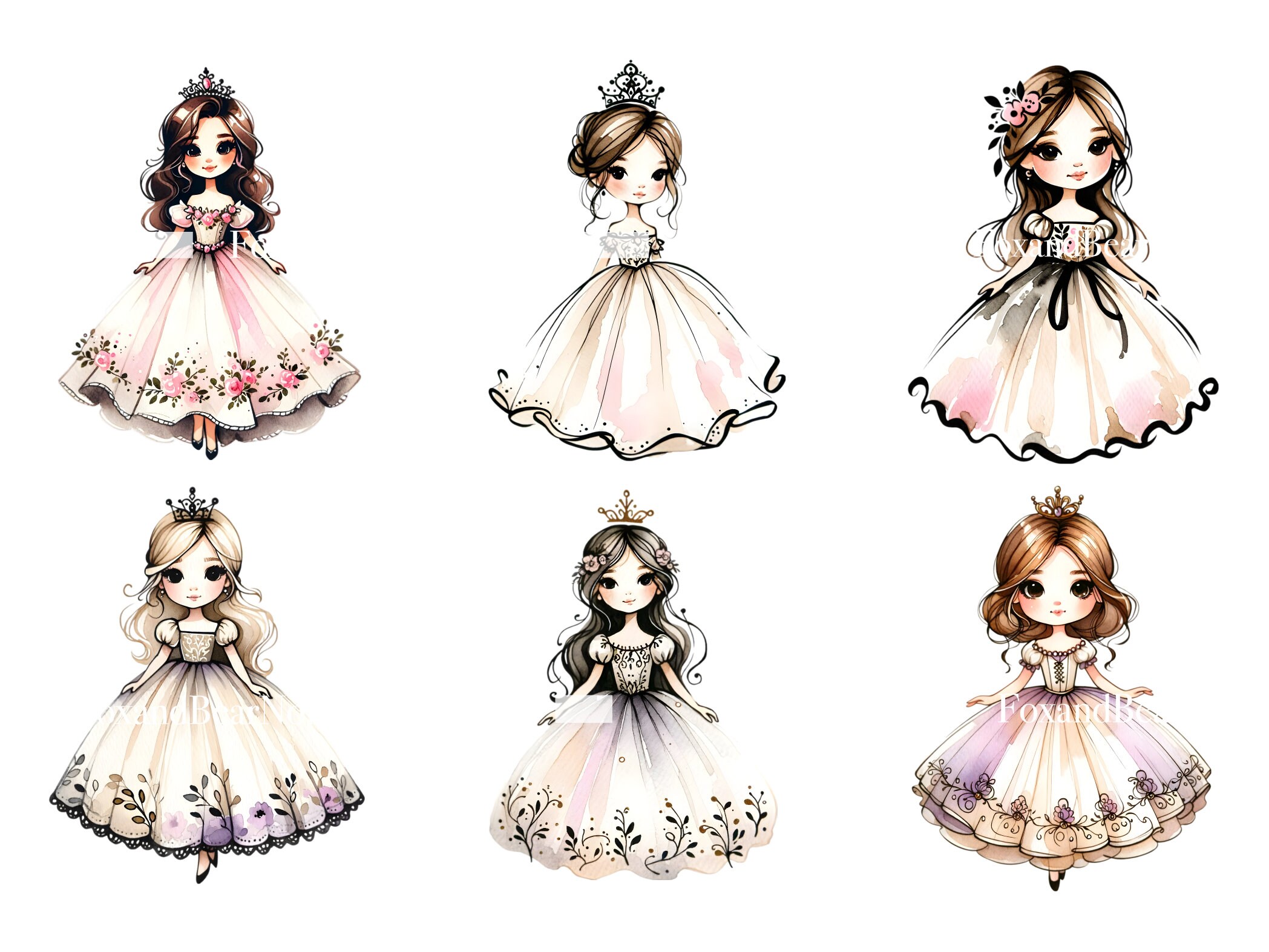 Watercolor Pink Princess Clipart PNG Bundle Princess Birthday Clipart Watercolor Clipart Commercial Use Watercolor Clip Art Digital Stickers image 7