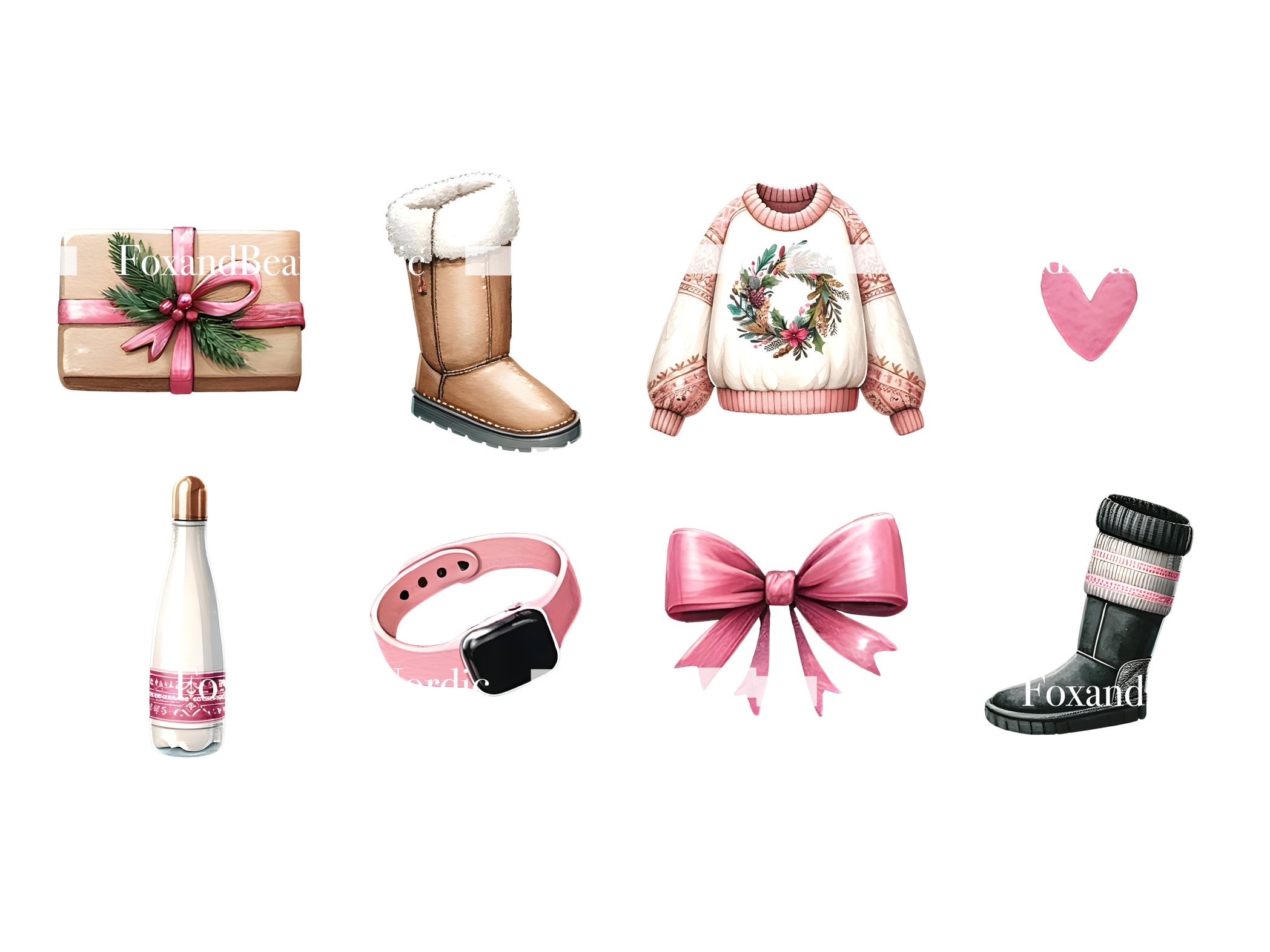 Cozy Pink Christmas PNG That Girl Planner Christmas Clipart Watercolor Clipart Commercial Use Watercolor Clip Art Digital Stickers Download image 6