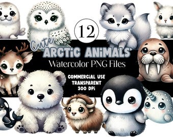 Arctic Animal Nursery Clipart Polar Animals PNG Hare Polar Bear Owl Penguin Reindeer Snow Animals Arctic Fox Baby Animals Commercial Use