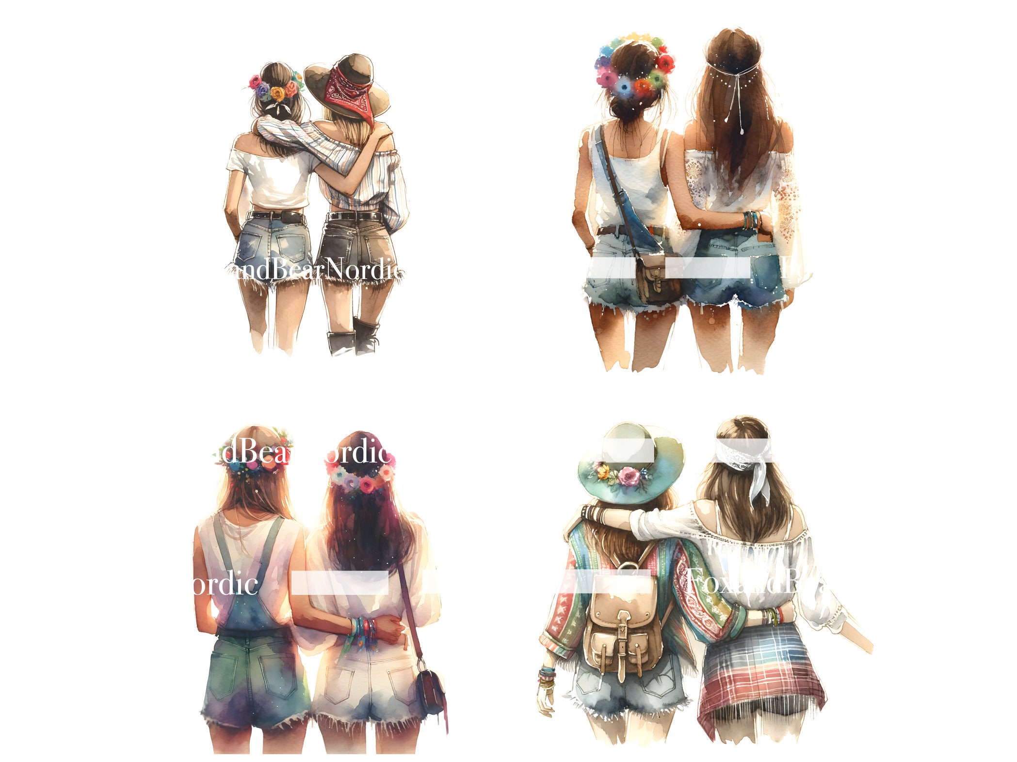 Summer Festival Clipart Best Friends Clipart Music Notes Clipart Concert Scrapbooking Watercolor Clipart Watercolor Clip Art Commercial Use image 6