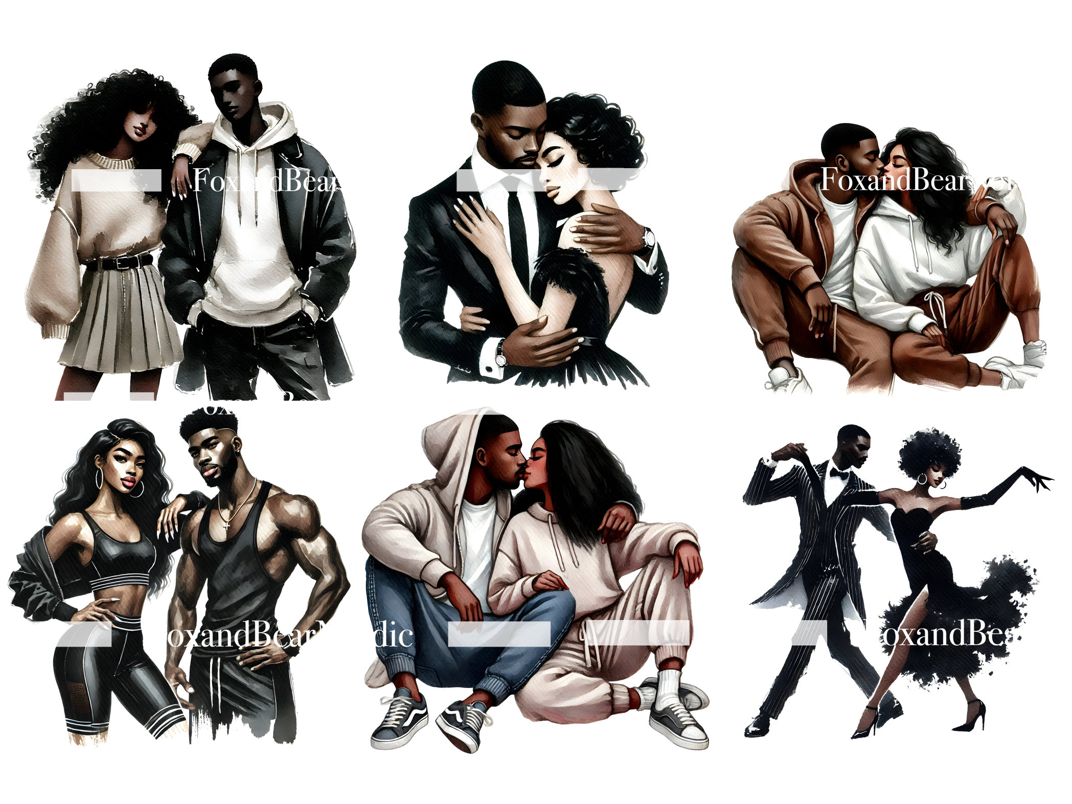 Black Couple Clipart Valentine Clipart Valentine Couple PNG Couple Clipart PNG Watercolor Clipart Black Woman Clipart Girl Commercial Use image 7