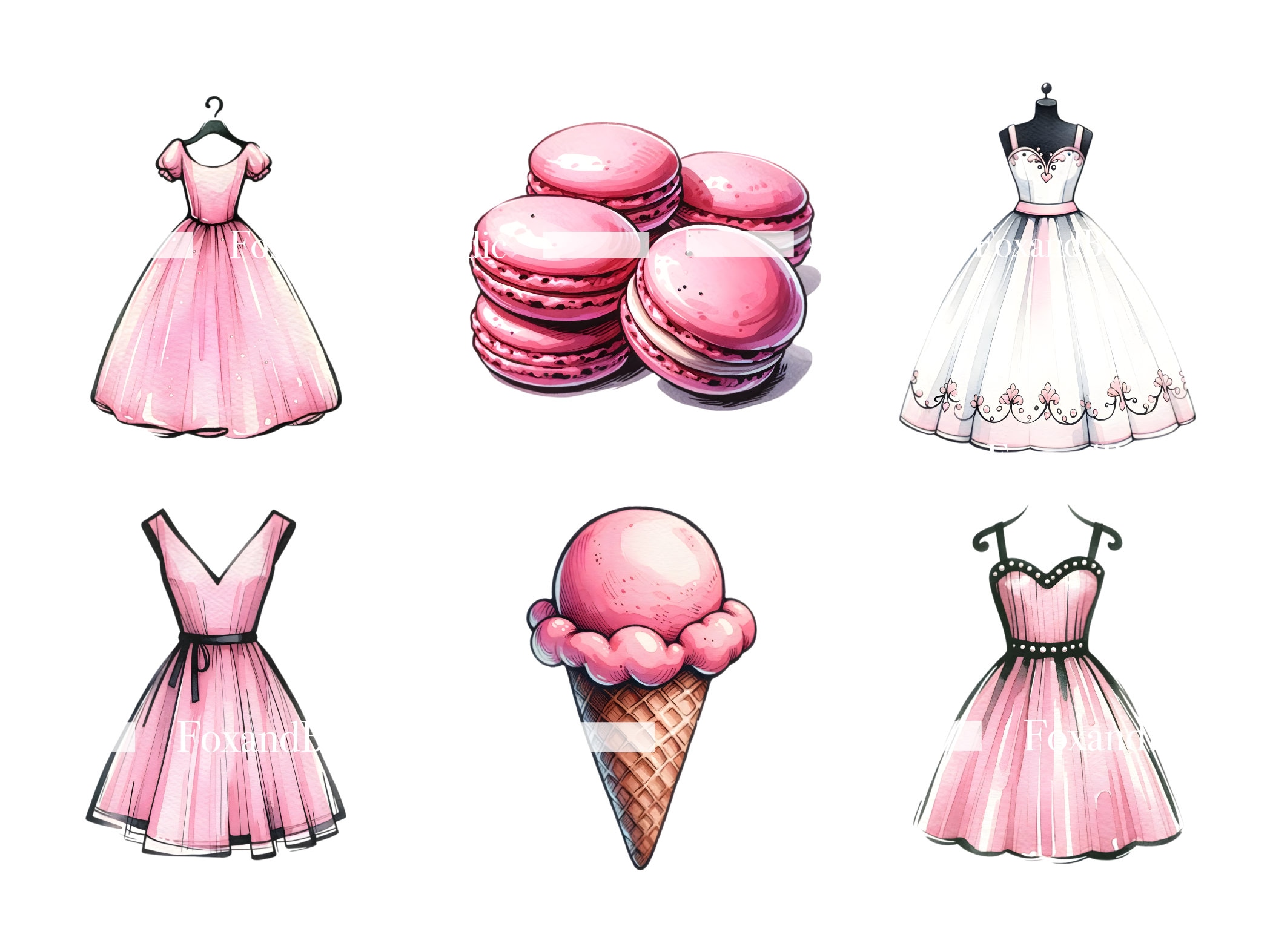 Pink Birthday Party Cake Clipart Gifts Balloon Clipart PNG Bundle Watercolor Clipart Commercial Use Watercolor Clip Art Digital Stickers image 5